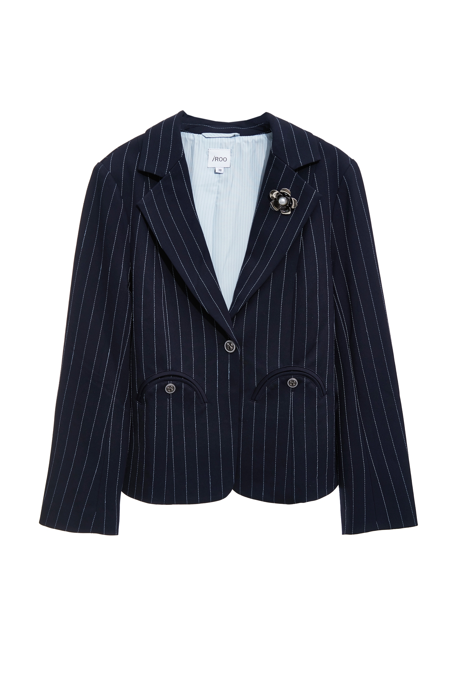 Pinstripe Navy BlazerPinstripe Navy Blazer,Jackets,Embroidered,Outerwear,Season (SS) Look,Blazers