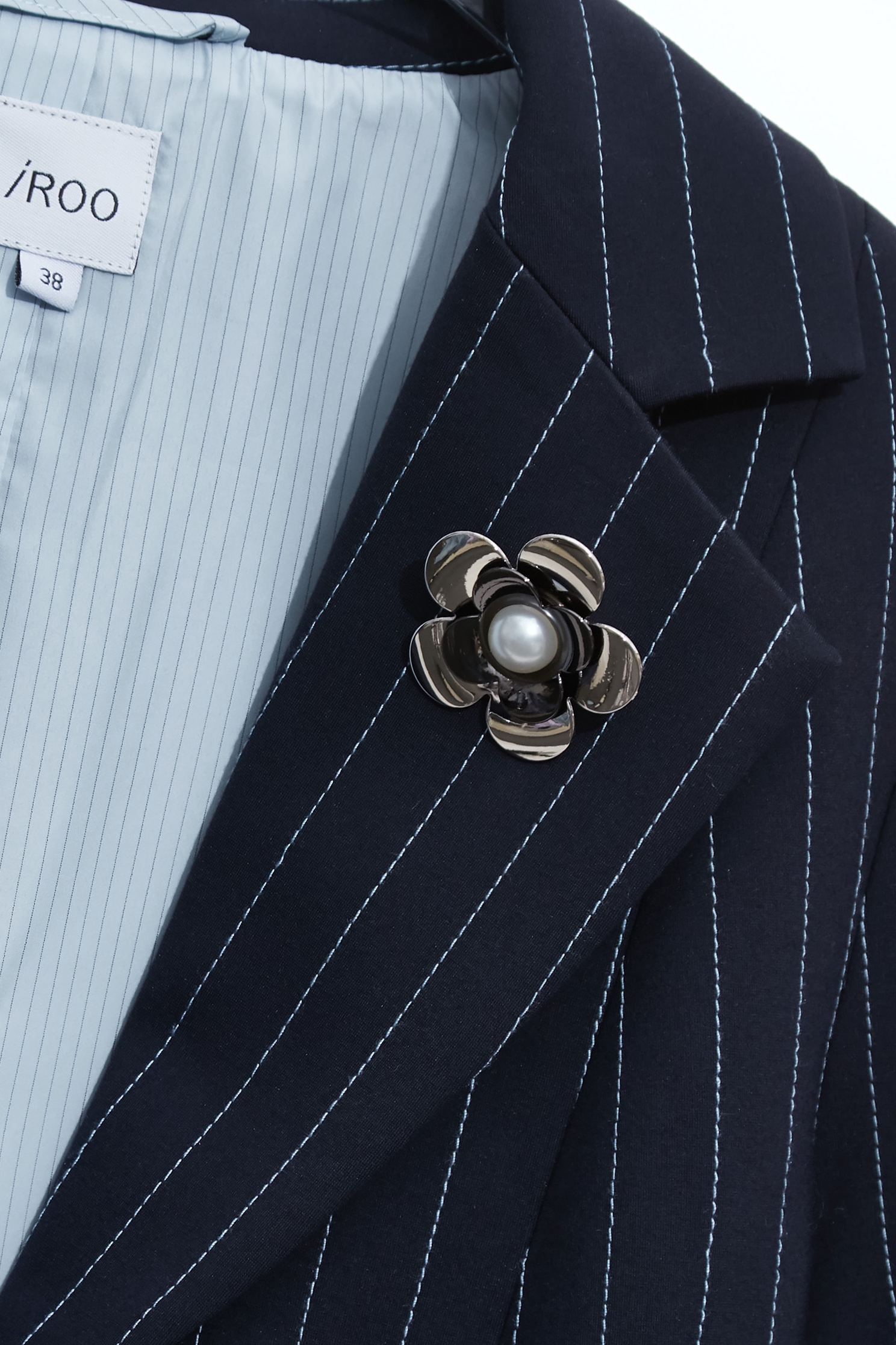 Pinstripe Navy BlazerPinstripe Navy Blazer,Jackets,Embroidered,Outerwear,Season (SS) Look,Blazers