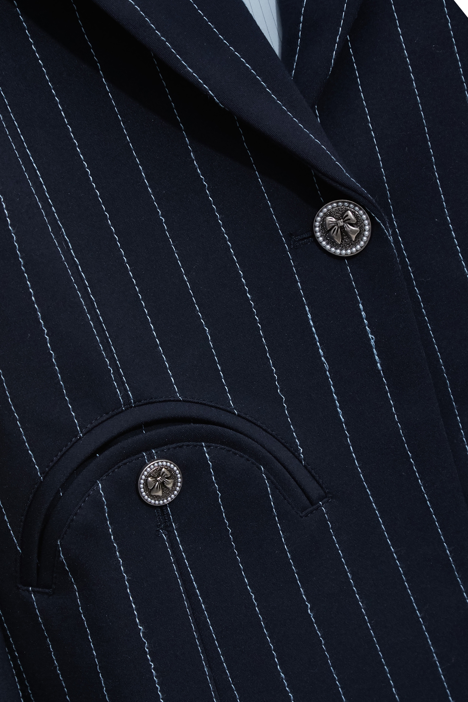 Pinstripe Navy BlazerPinstripe Navy Blazer,Jackets,Embroidered,Outerwear,Season (SS) Look,Blazers