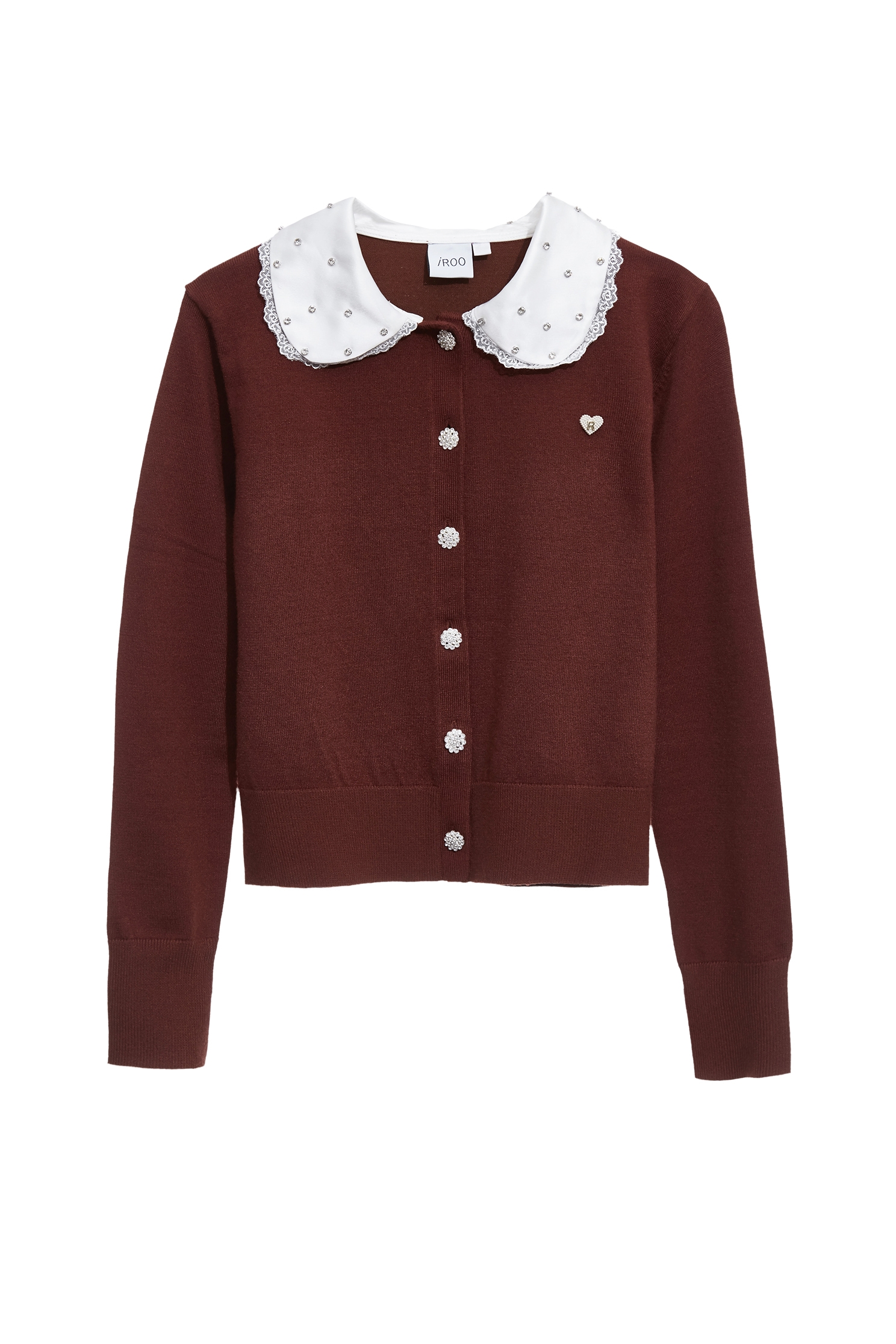 Contrast Peter Pan Collar Mahagony Knit CardiganContrast Peter Pan Collar Mahagony Knit Cardigan,Jackets,Outerwear,Season (SS) Look,Lace,Knitted,Knitted coats