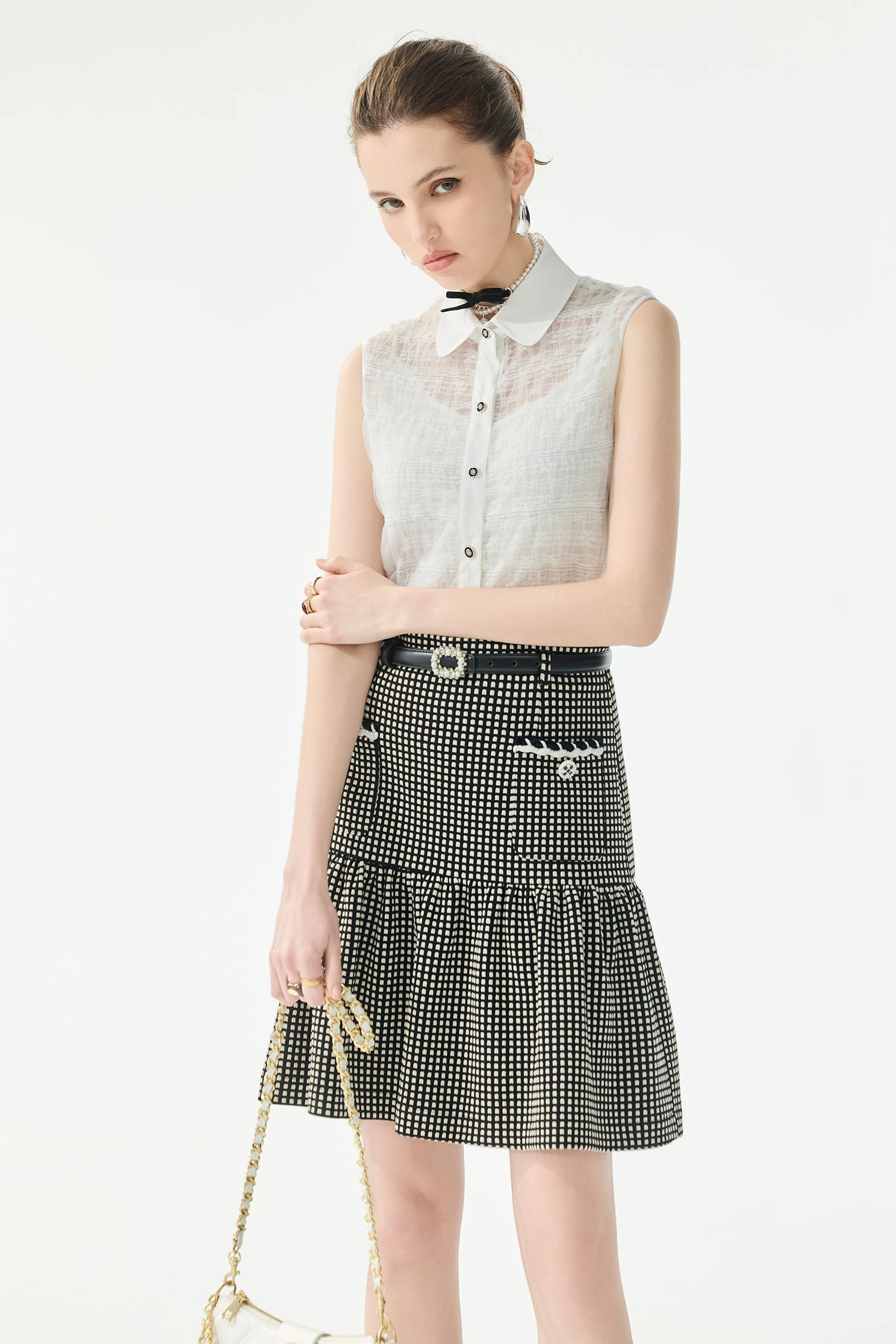 Patch Pocket Plaid SkirtPatch Pocket Plaid Skirt,Season (SS) Look,pearl,Mini skirts