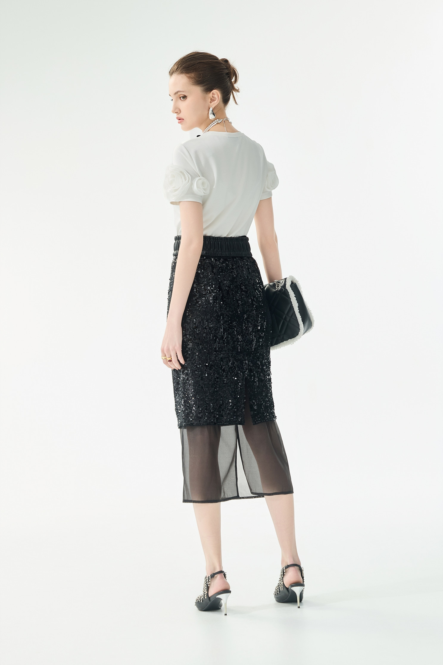 Double Layer Sequin SkirtDouble Layer Sequin Skirt,Season (SS) Look,Black skirts
