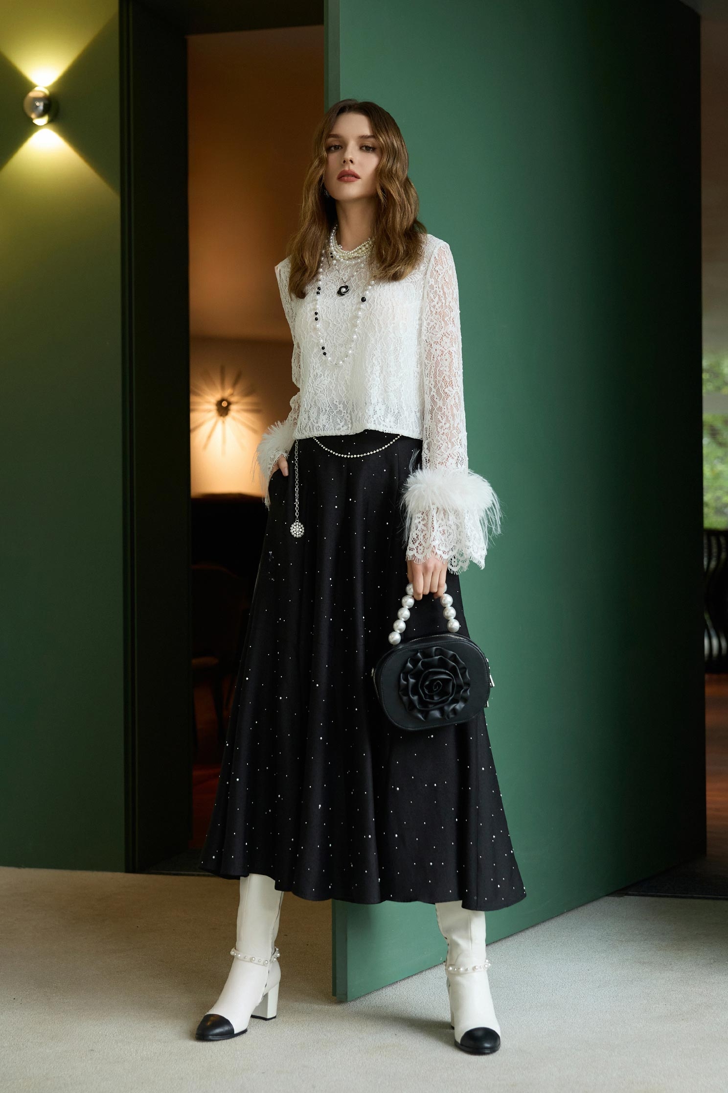 Pearl Detail Maxi SkirtPearl Detail Maxi Skirt,Season (SS) Look,pearl,Midi skirts