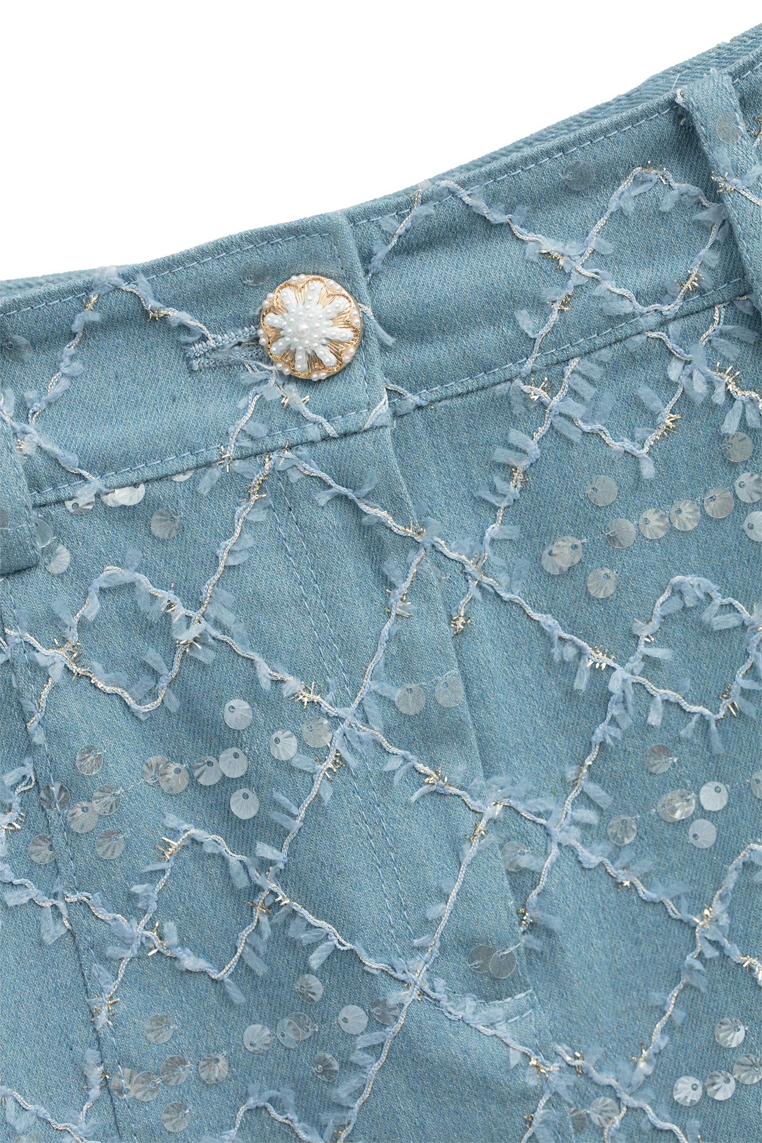 Sequin Fishtail Denim SkirtSequin Fishtail Denim Skirt,Embroidered,Season (SS) Look,Denim,Denim skirts