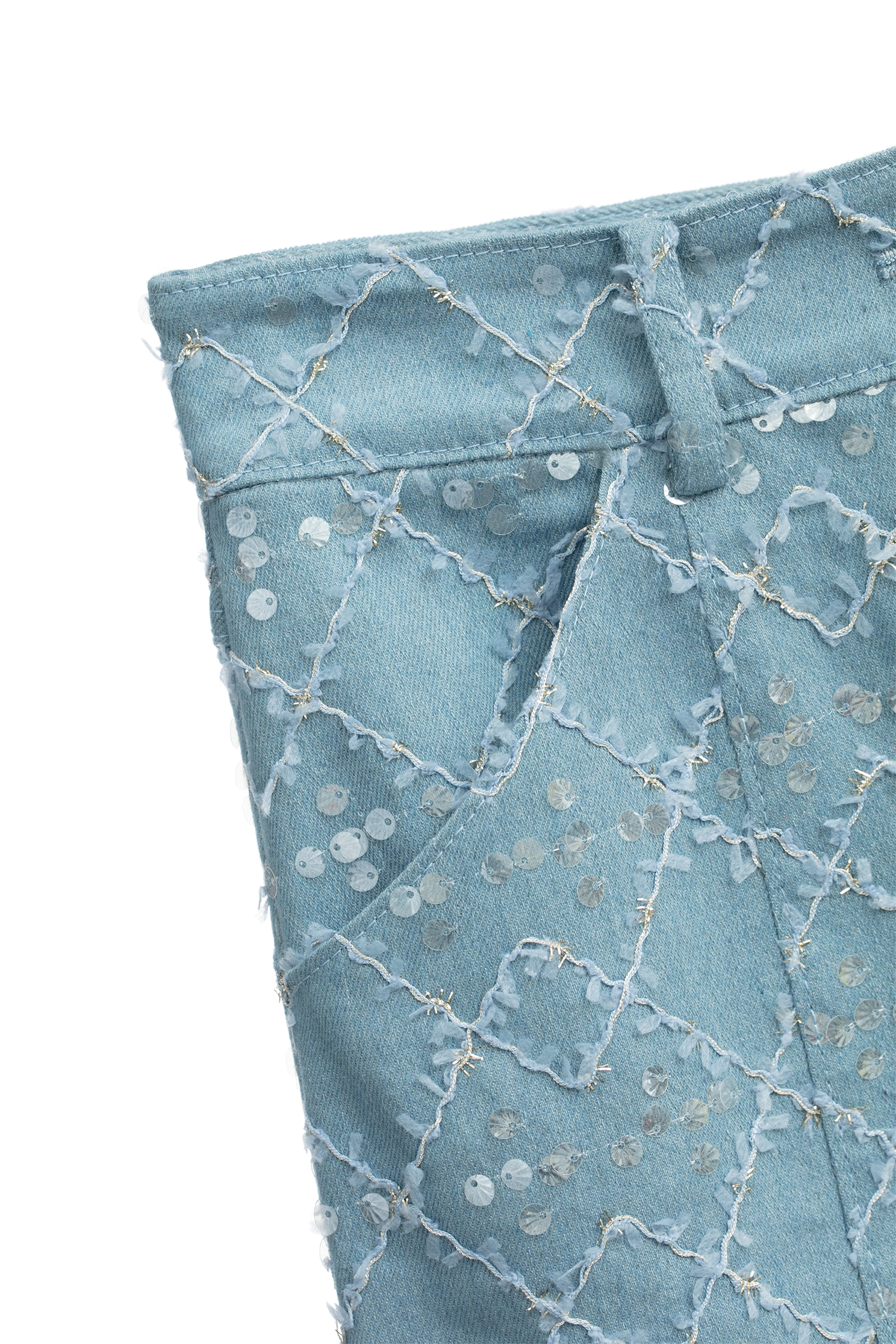 Sequin Fishtail Denim SkirtSequin Fishtail Denim Skirt,Embroidered,Season (SS) Look,Denim,Denim skirts