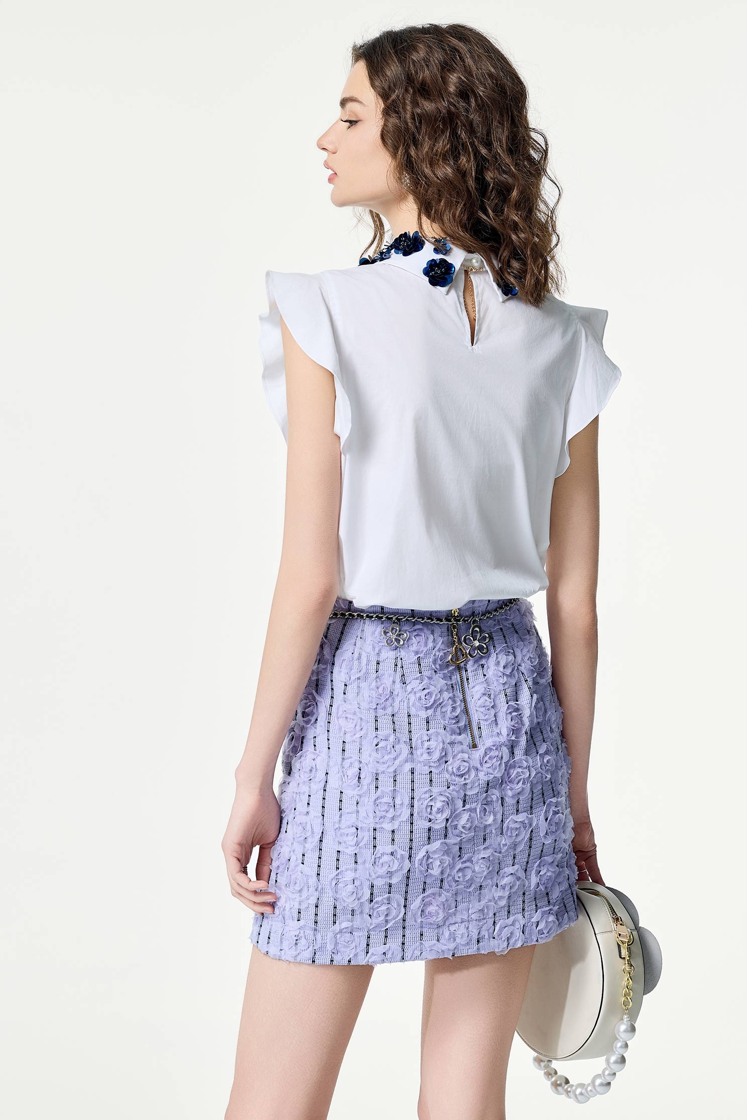 3-D Mesh Floral Purple Skirt3-D Mesh Floral Purple Skirt,Season (SS) Look,co-ord sets,Stripe,Mini skirts,blossoms