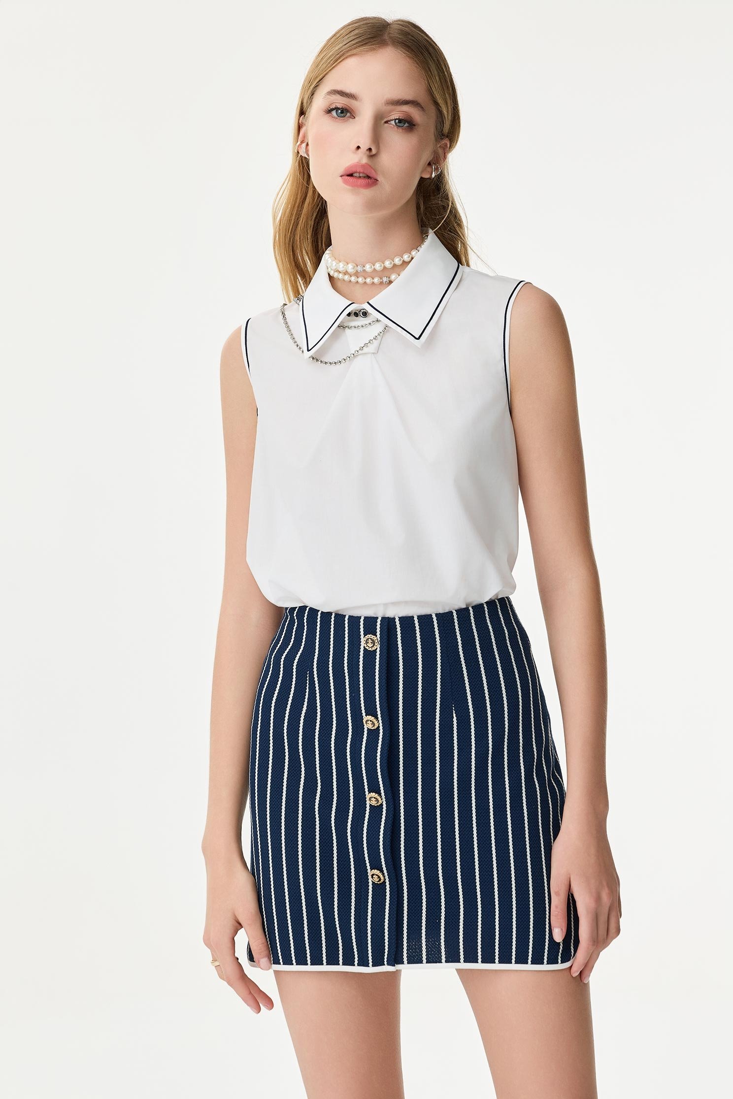 Pinstripe Navy SkirtPinstripe Navy Skirt,Office Looks,Season (SS) Look,co-ord sets,Stripe,Mini skirts
