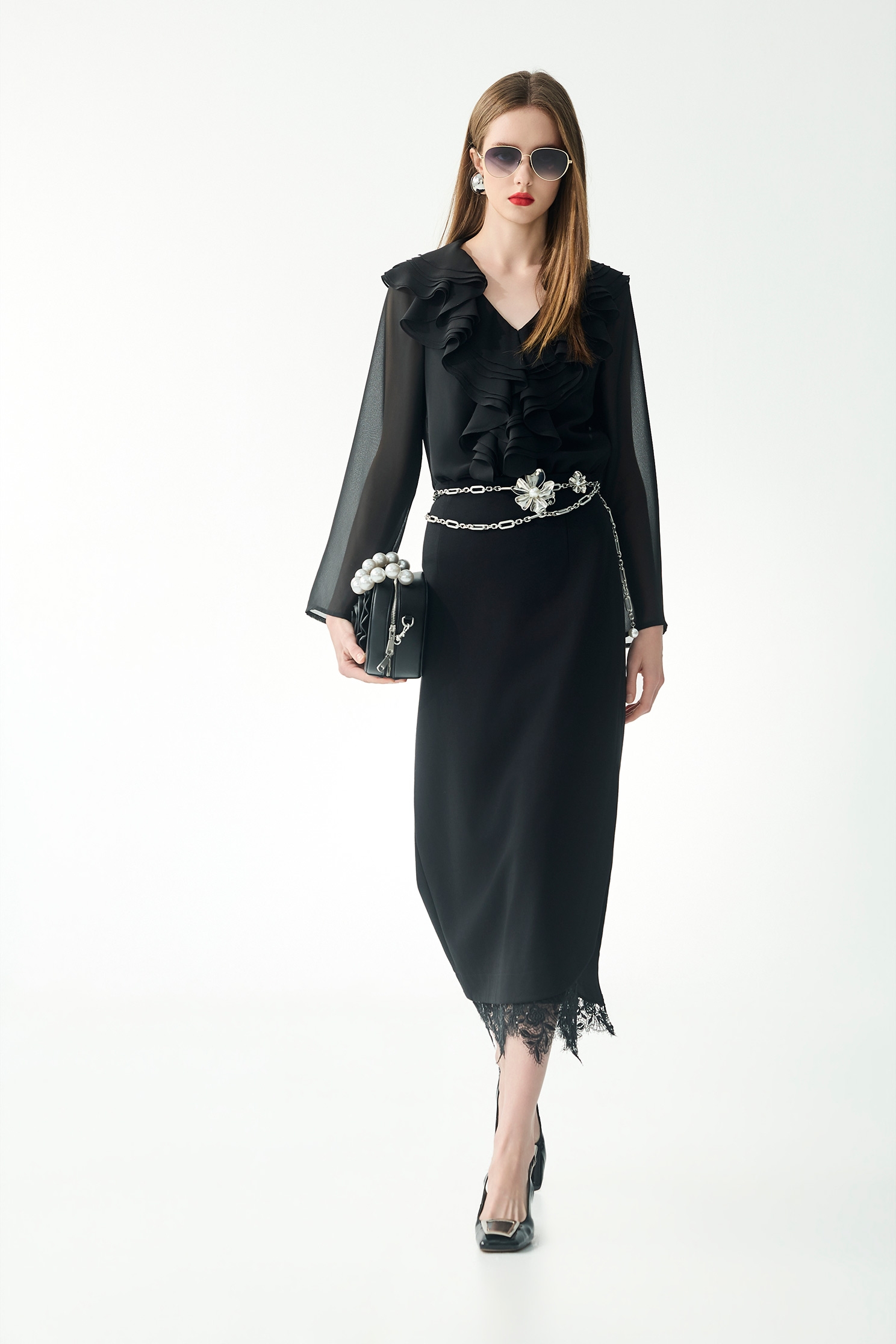 Lace Trim Detail Maxi SkirtLace Trim Detail Maxi Skirt,Season (SS) Look,Lace,Midi skirts,Black skirts