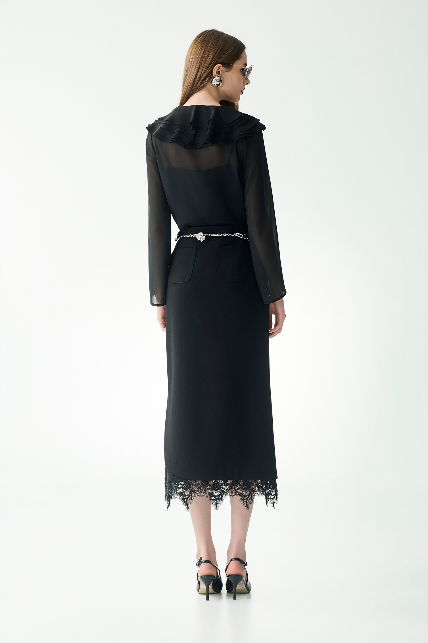 Lace Trim Detail Maxi SkirtLace Trim Detail Maxi Skirt,Season (SS) Look,Lace,Midi skirts,Black skirts
