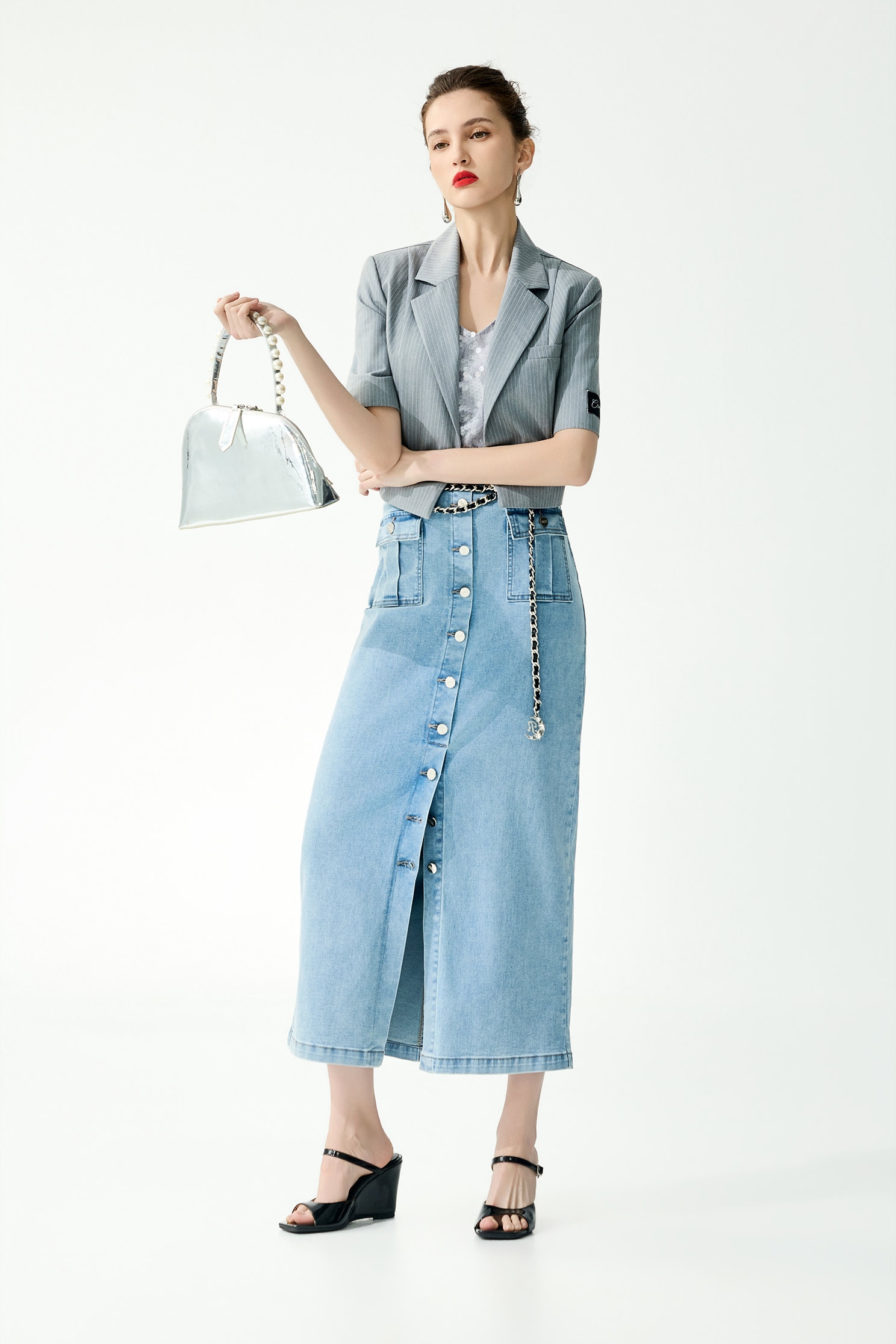 Front Button Minimalist Denim SkirtFront Button Minimalist Denim Skirt,Season (SS) Look,Denim,Denim skirts