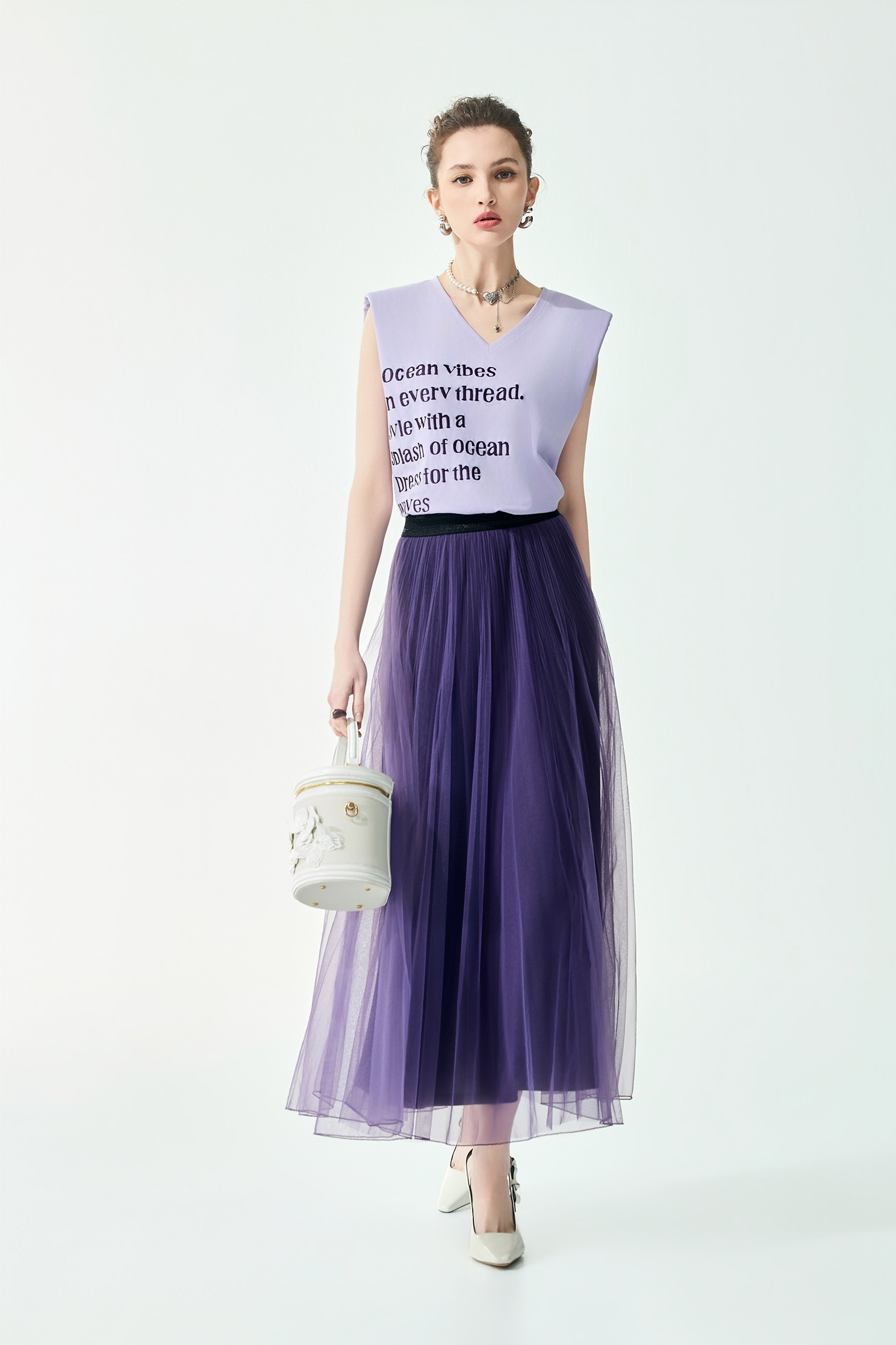 Solid Purple Mesh Maxi SkirtSolid Purple Mesh Maxi Skirt,Season (SS) Look,Mesh fabric,Midi skirts