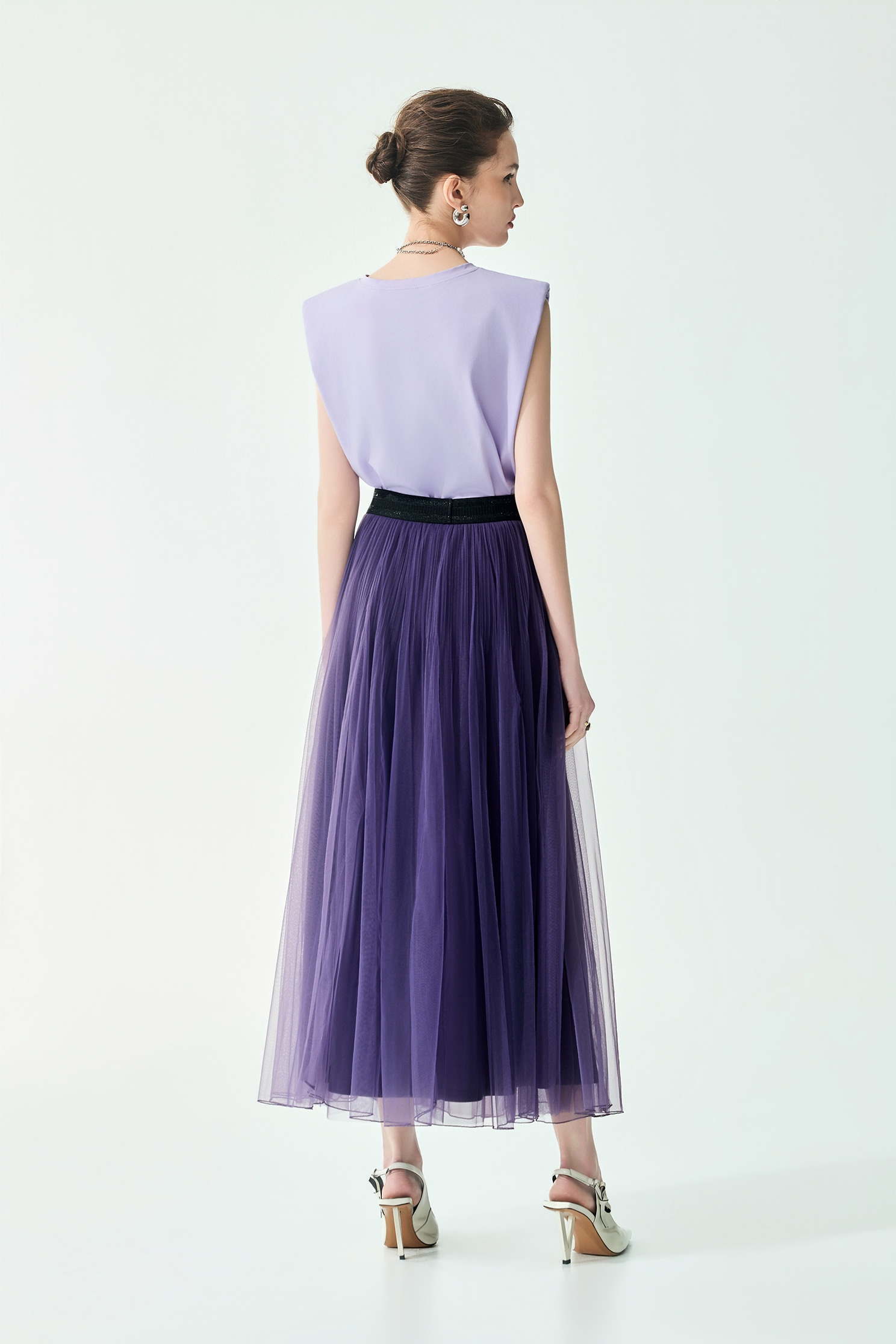 Solid Purple Mesh Maxi SkirtSolid Purple Mesh Maxi Skirt,Season (SS) Look,Mesh fabric,Midi skirts
