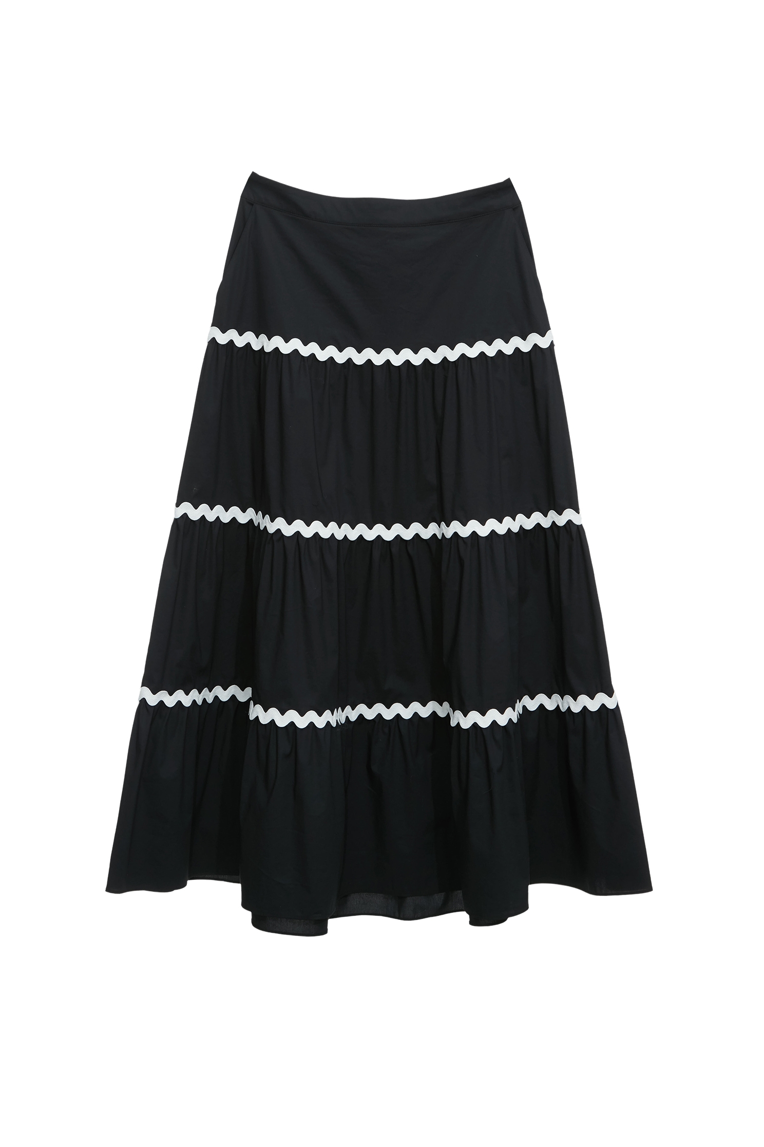 Contrast Trim Detail Tiered Skirt,Office Looks,Season (SS) Look,Back To Classic,Midi skirts,Back To B/W,Black skirts