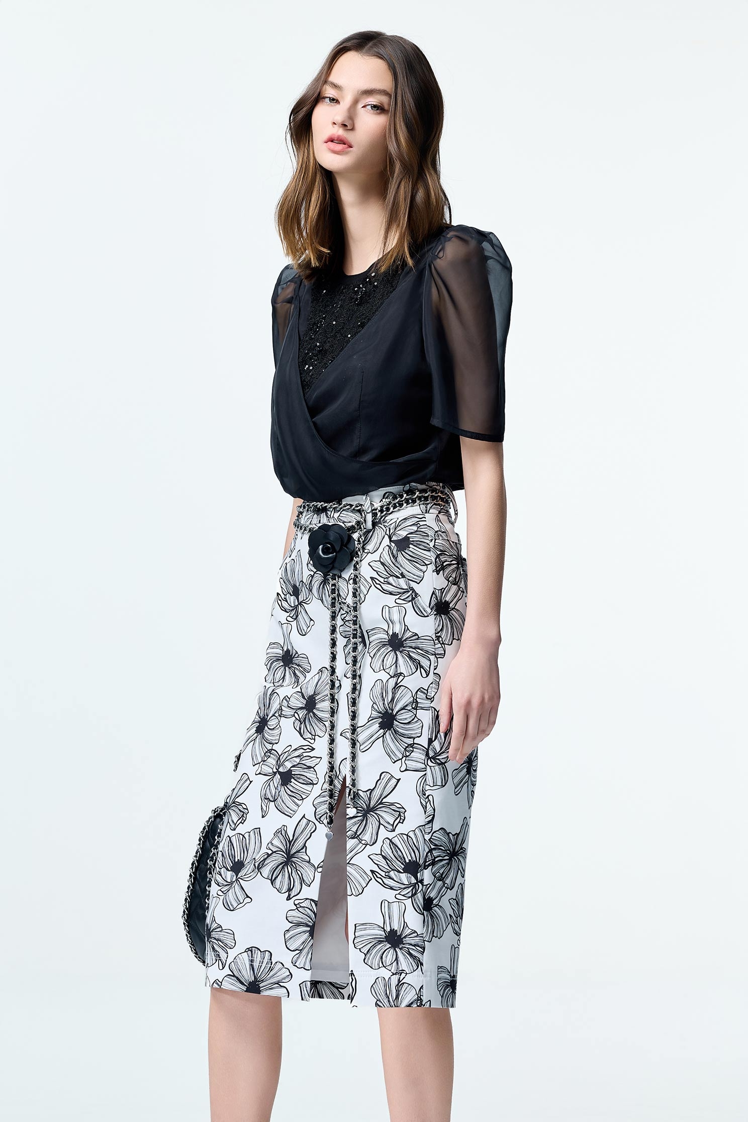 Floral Print Pencil Skirt,Season (SS) Look,Pencil skirts,Back To Classic,Back To B/W