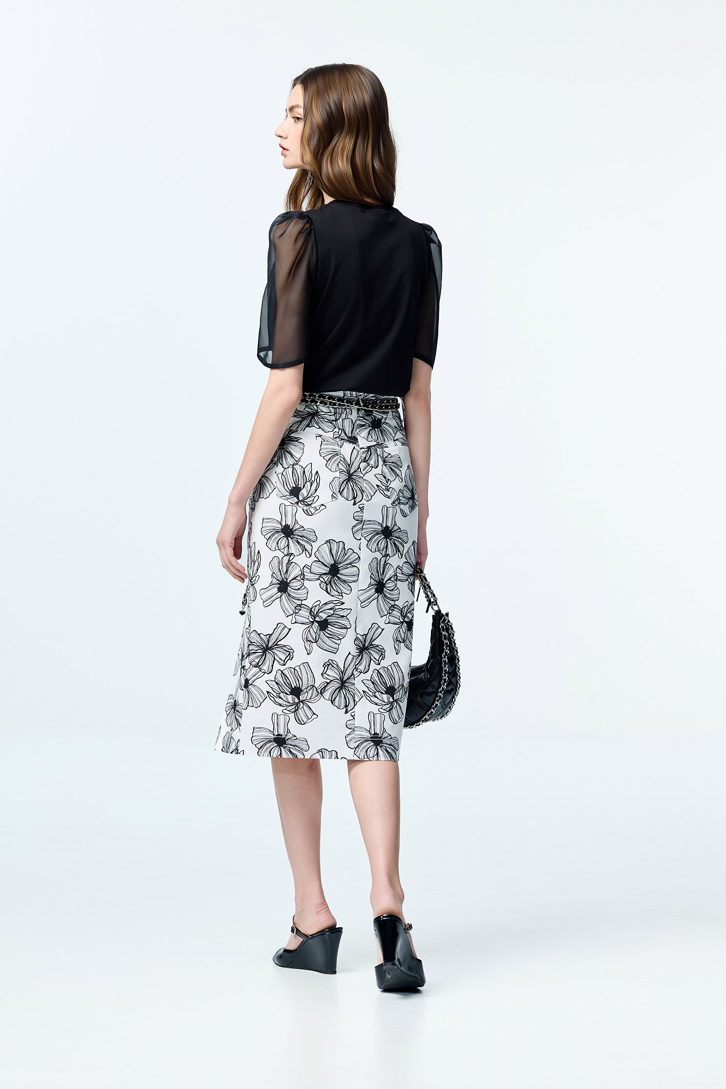 Floral Print Pencil Skirt,Season (SS) Look,Pencil skirts,Back To Classic,Back To B/W