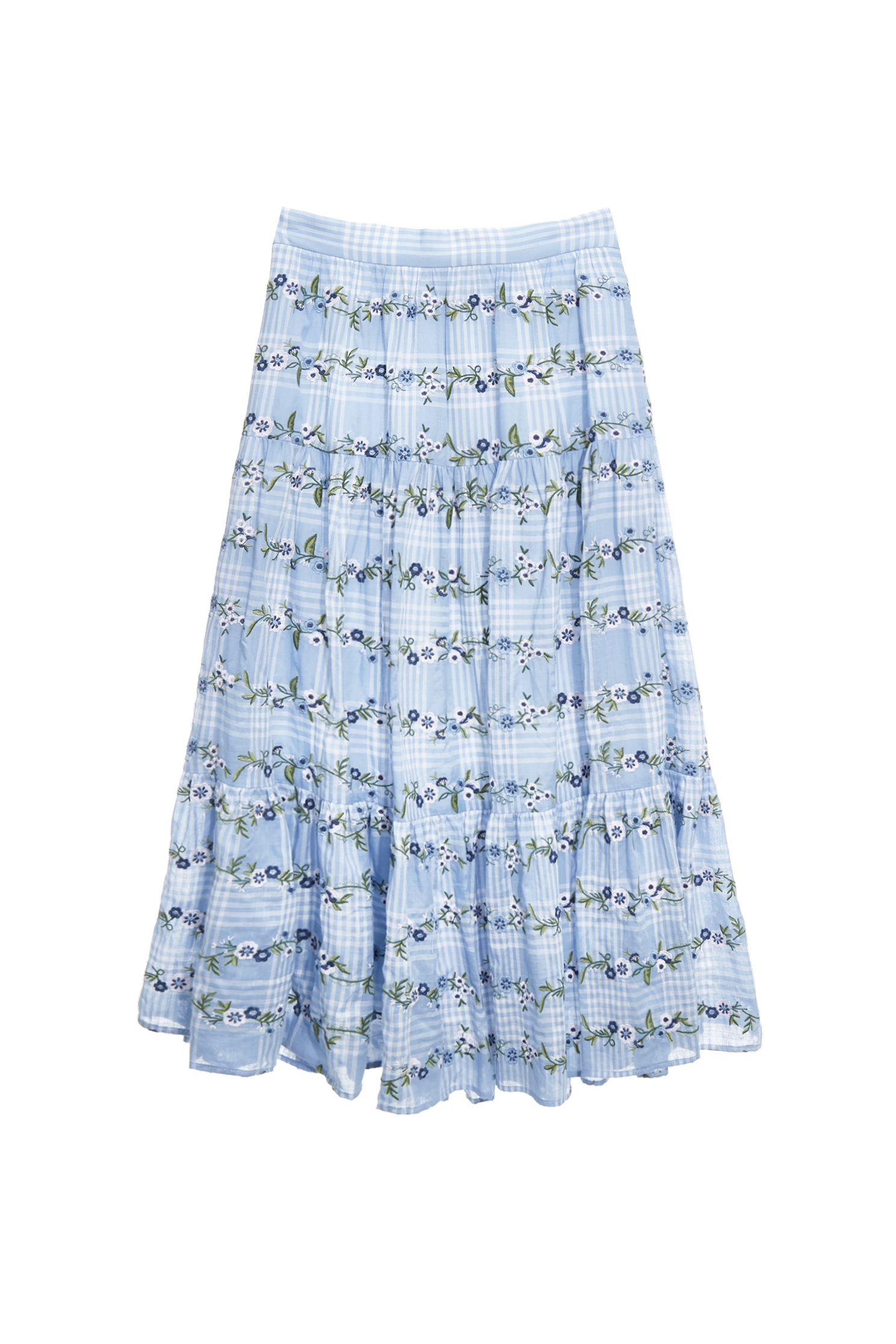 Floral Embroidery Checkered SkirtFloral Embroidery Checkered Skirt,Embroidered,Season (SS) Look,Plaid,Embroidered,Midi skirts
