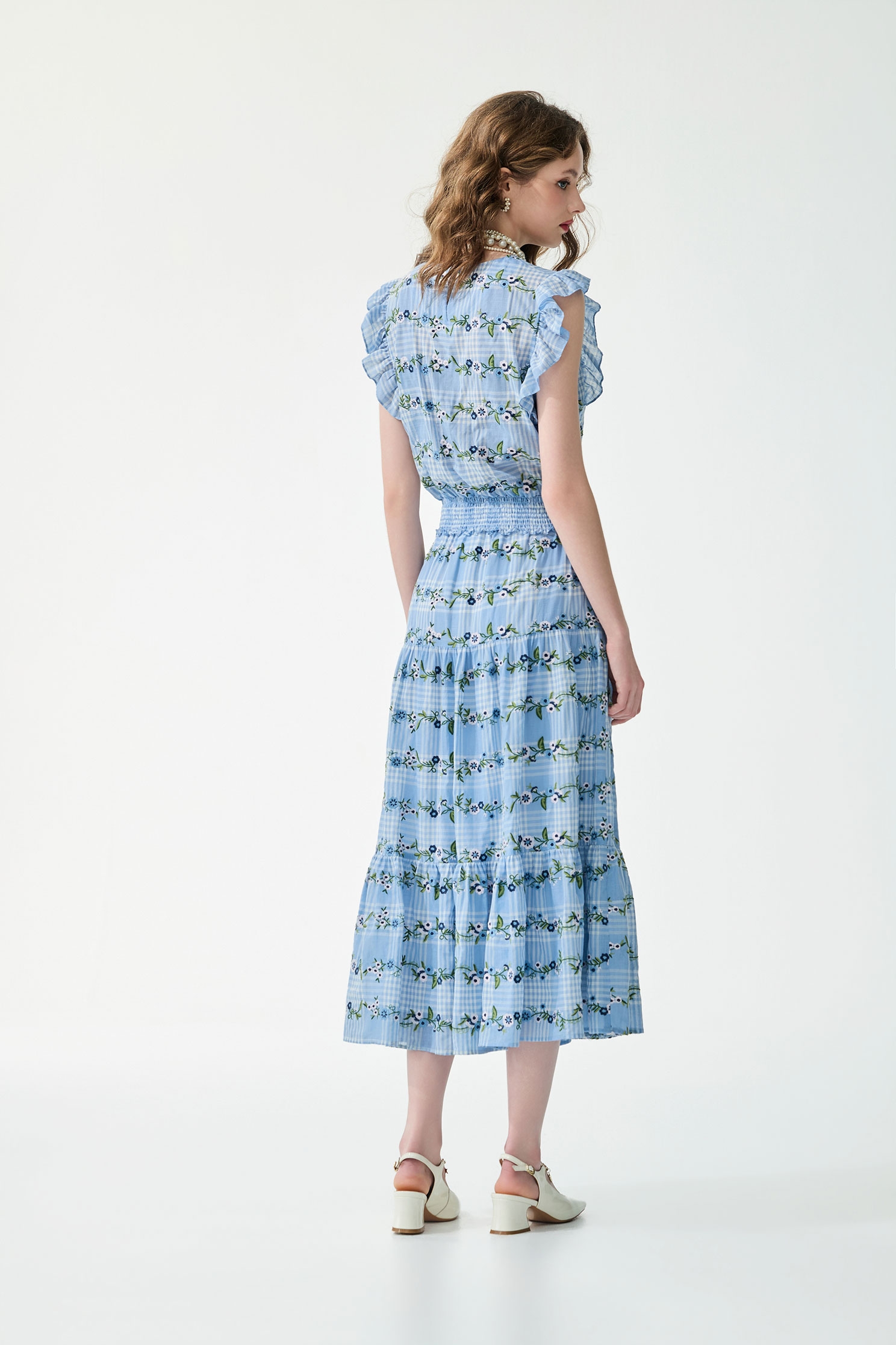 Floral Embroidery Checkered SkirtFloral Embroidery Checkered Skirt,Embroidered,Season (SS) Look,Plaid,Embroidered,Midi skirts