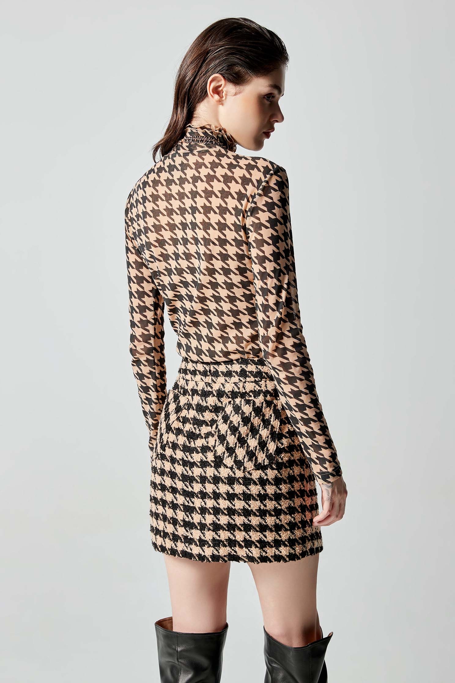 Houndstooth Print Tweed SkirtHoundstooth Print Tweed Skirt,Mini skirts