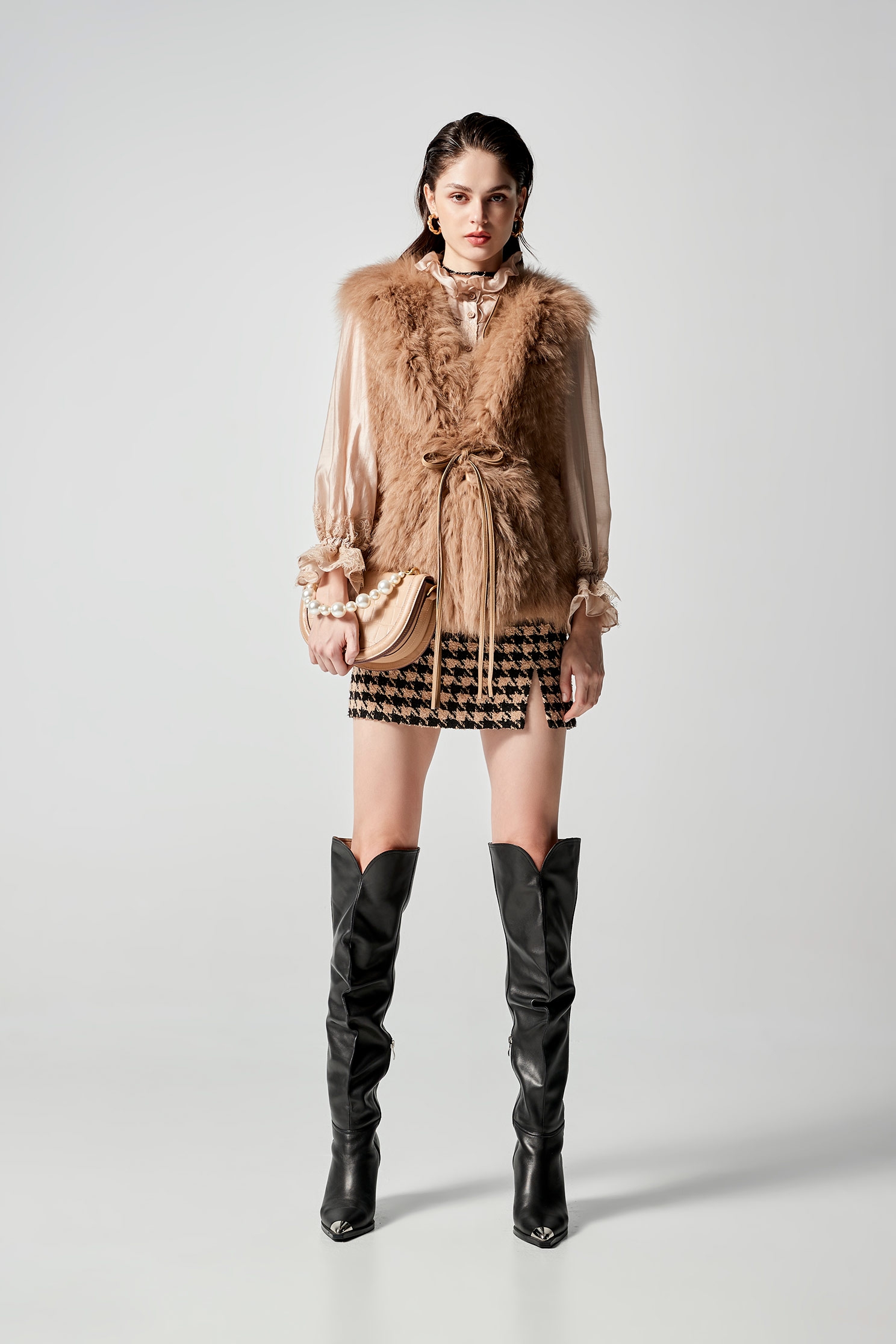 Houndstooth Print Tweed SkirtHoundstooth Print Tweed Skirt,Mini skirts