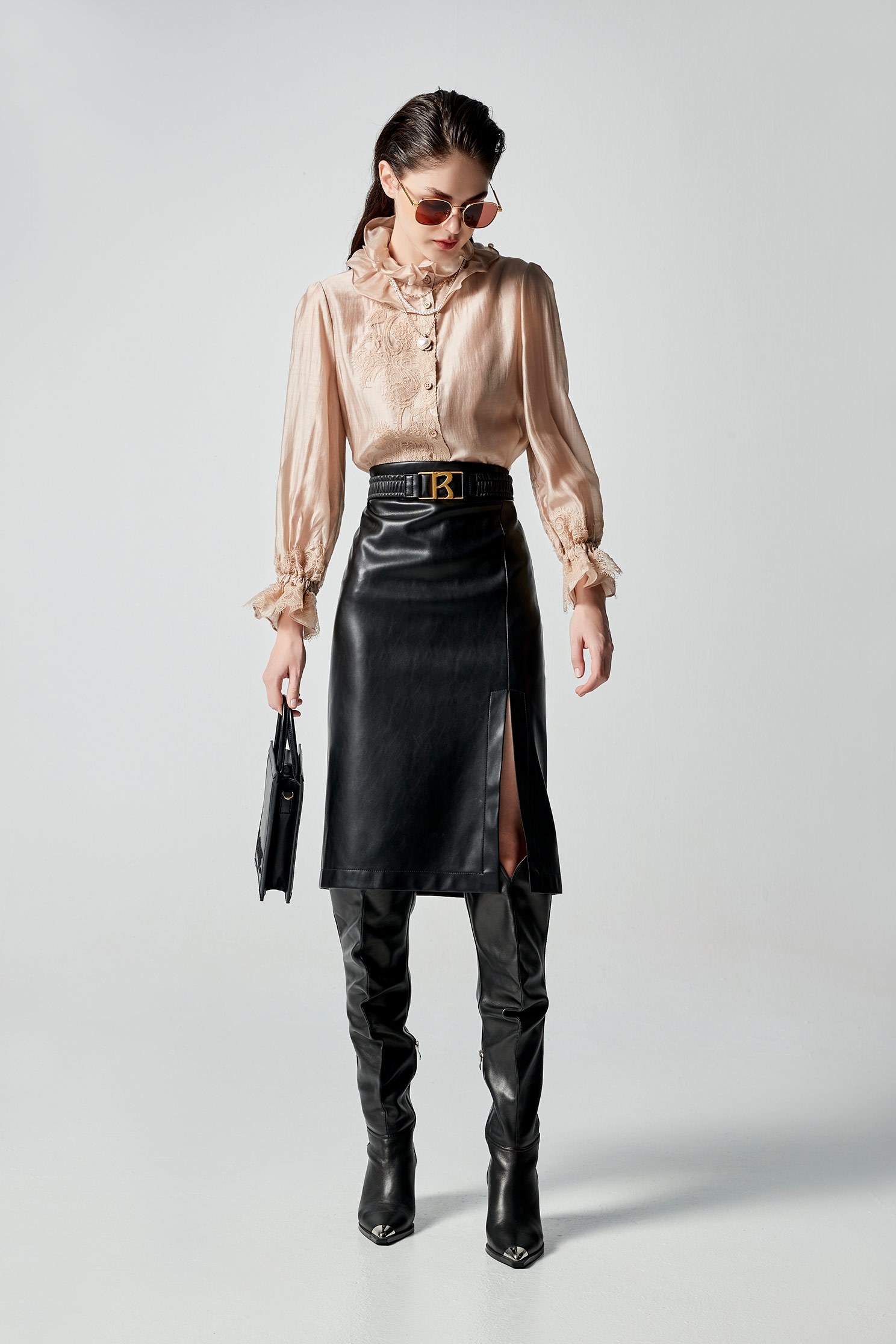 PU Side Slit Pencil SkirtPU Side Slit Pencil Skirt,Season (AW) Look,Midi skirts