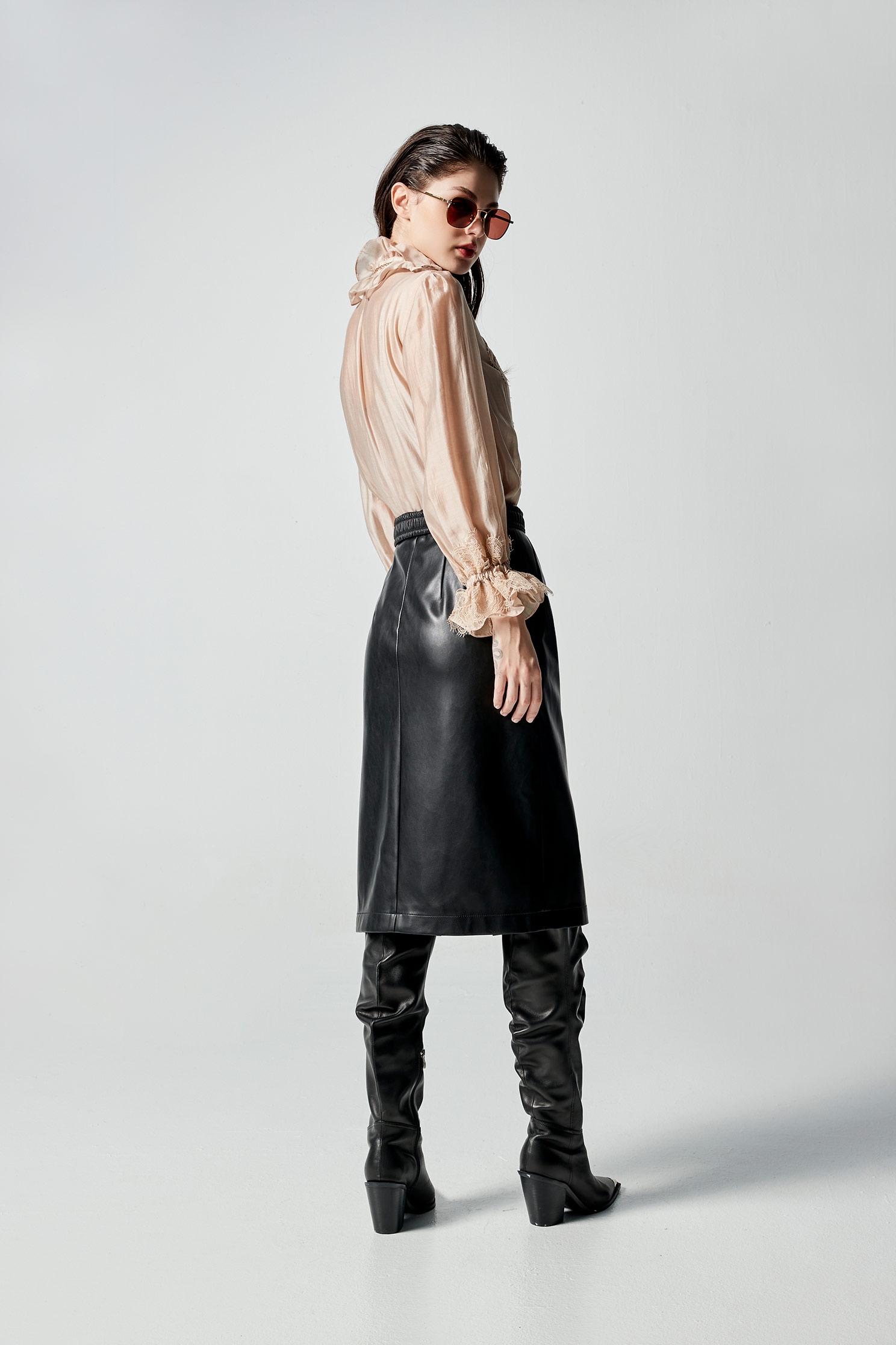 PU Side Slit Pencil SkirtPU Side Slit Pencil Skirt,Season (AW) Look,Midi skirts