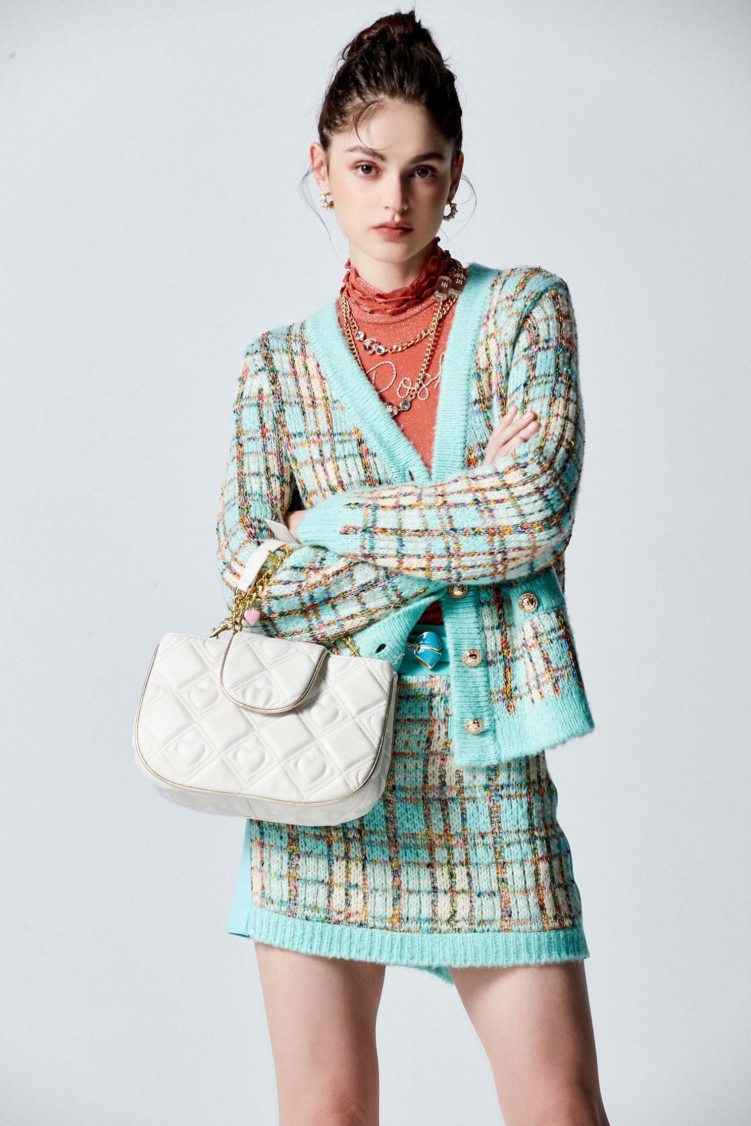 Patchwork Tweed Knit SkirtPatchwork Tweed Knit Skirt,Plaid,Mini skirts,Season (AW) Look,Knitted