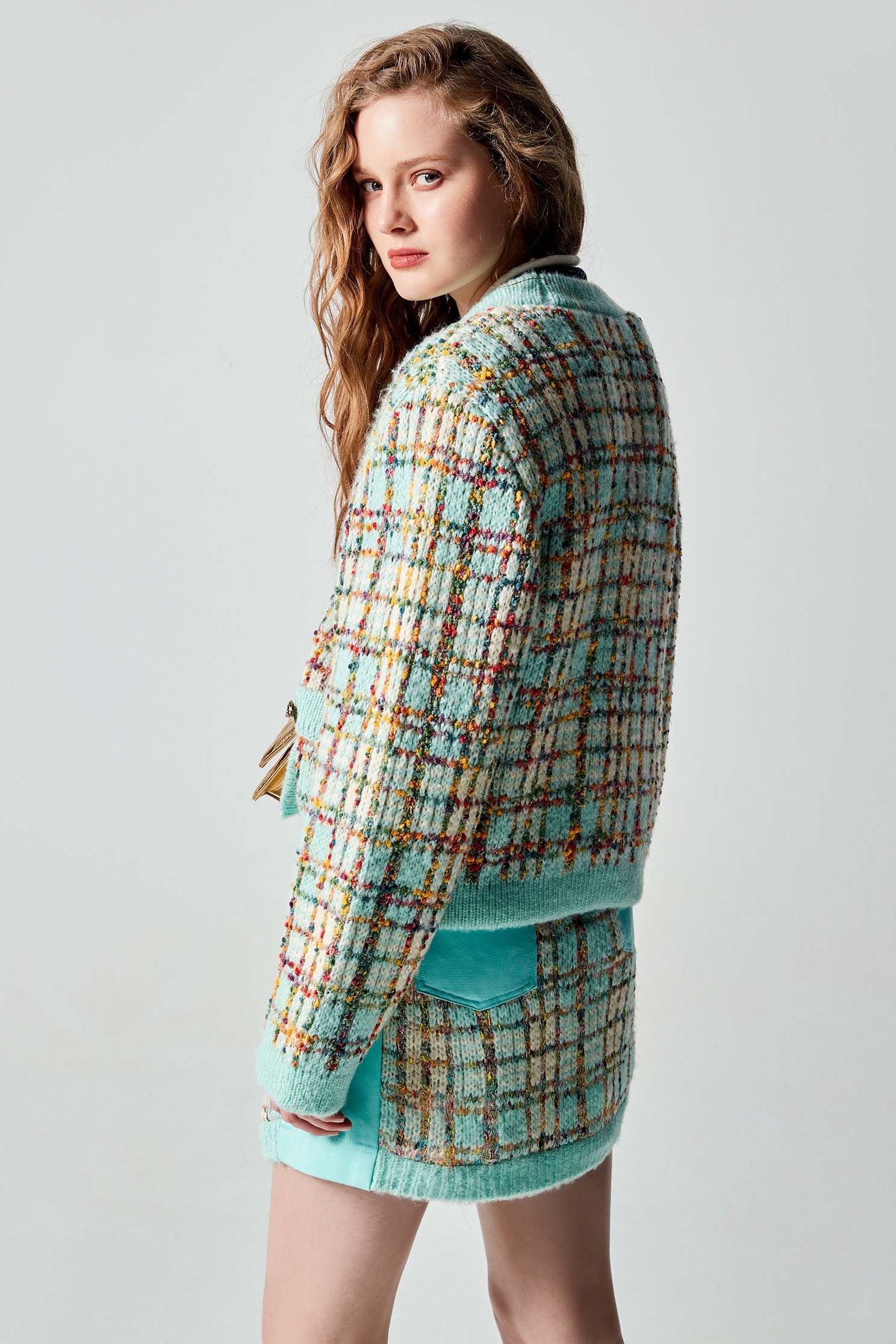 Patchwork Tweed Knit SkirtPatchwork Tweed Knit Skirt,Plaid,Mini skirts,Season (AW) Look,Knitted
