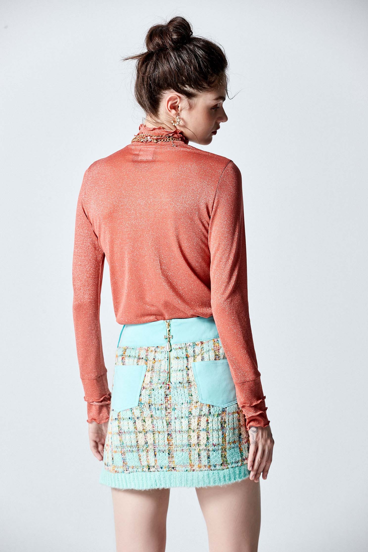 Patchwork Tweed Knit SkirtPatchwork Tweed Knit Skirt,Plaid,Mini skirts,Season (AW) Look,Knitted