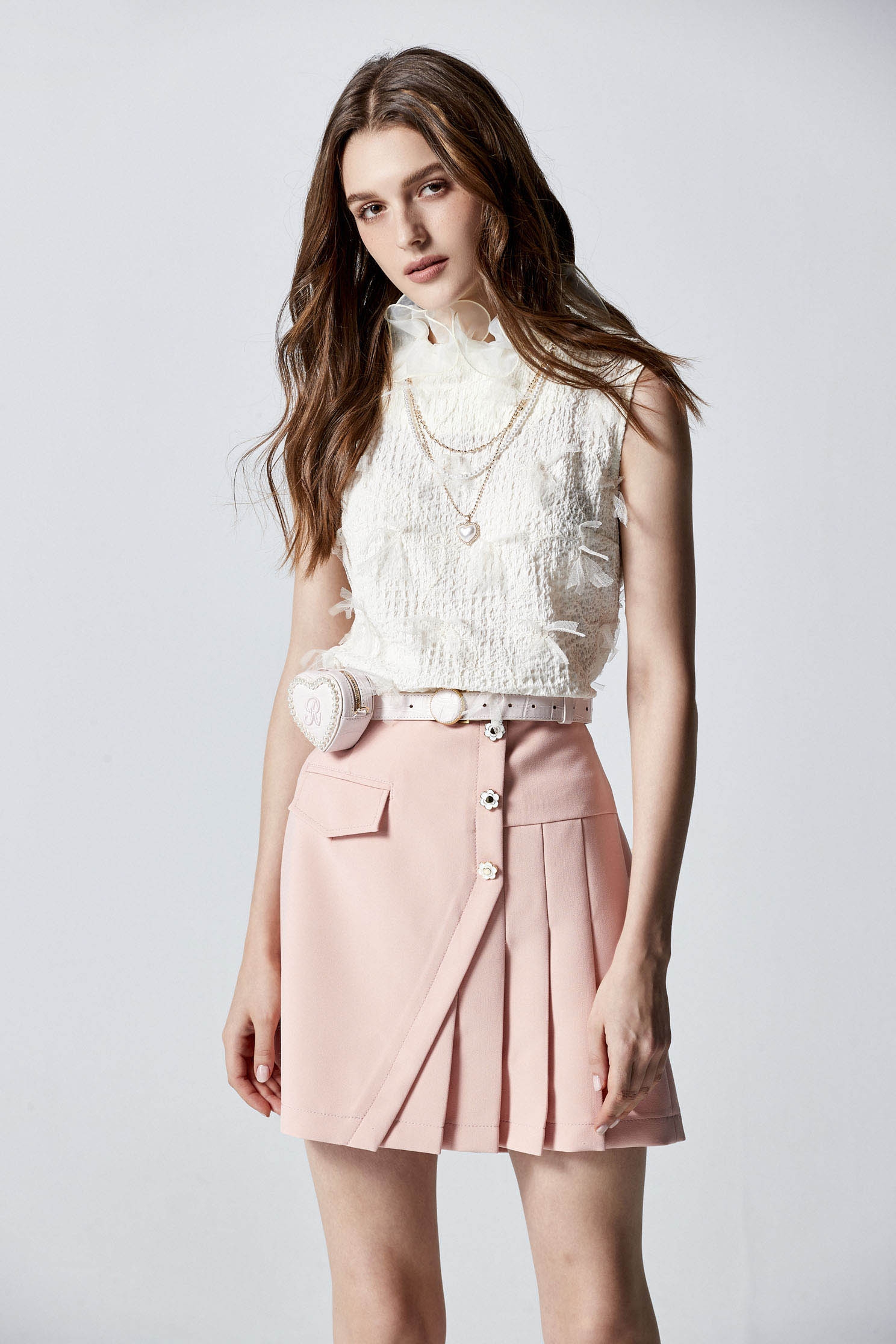 Pink Asymmetric Pleated SkirtPink Asymmetric Pleated Skirt,Mini skirts,Season (AW) Look