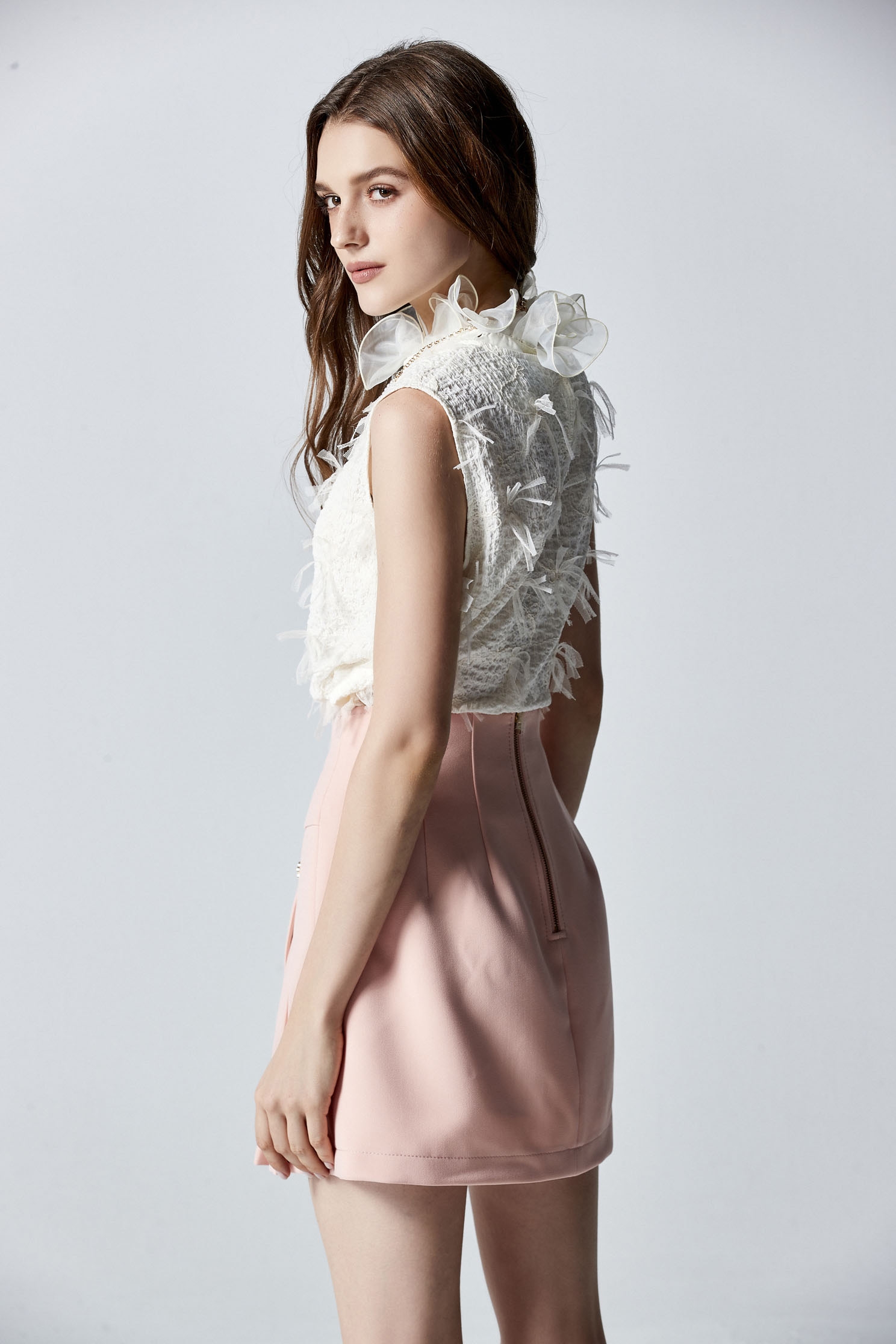 Pink Asymmetric Pleated SkirtPink Asymmetric Pleated Skirt,Mini skirts,Season (AW) Look