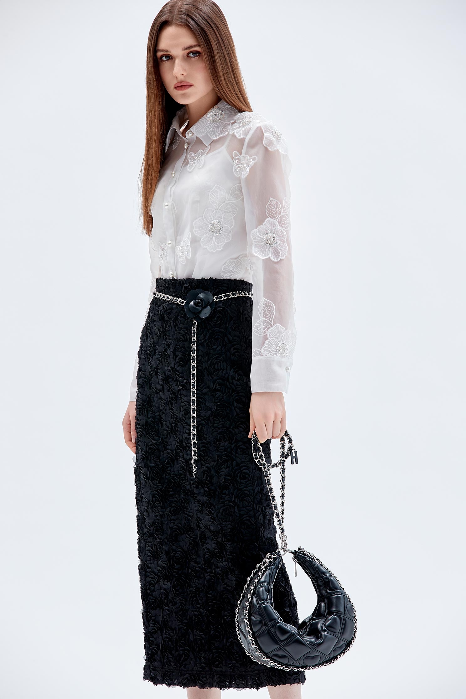 3-D Floral Midi Pencil Skirt3-D Floral Midi Pencil Skirt,Pencil skirts