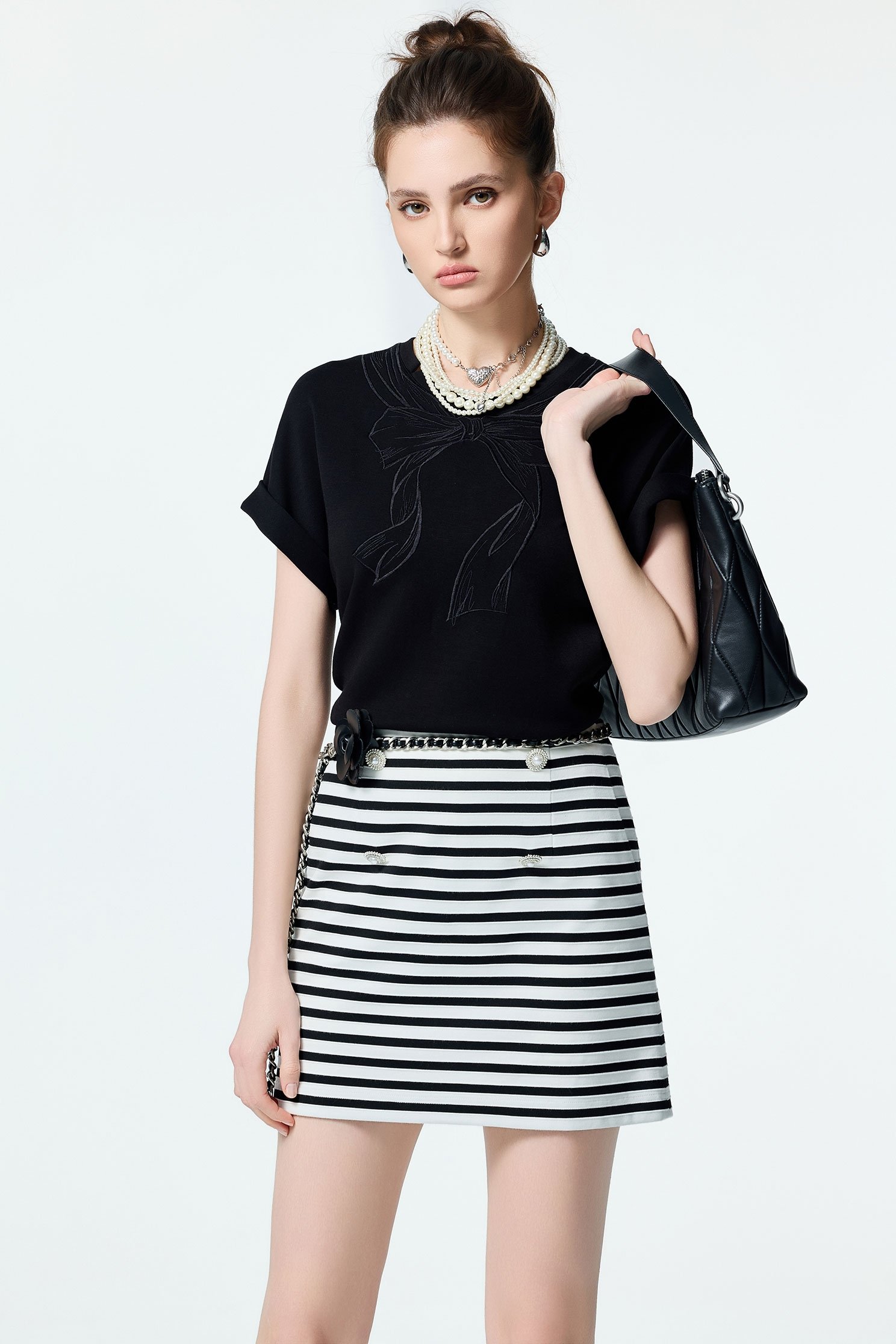 Black White Stripe Short SkirtBlack White Stripe Short Skirt,Season (SS) Look,pearl,Mini skirts,Back To Classic,Back To B/W
