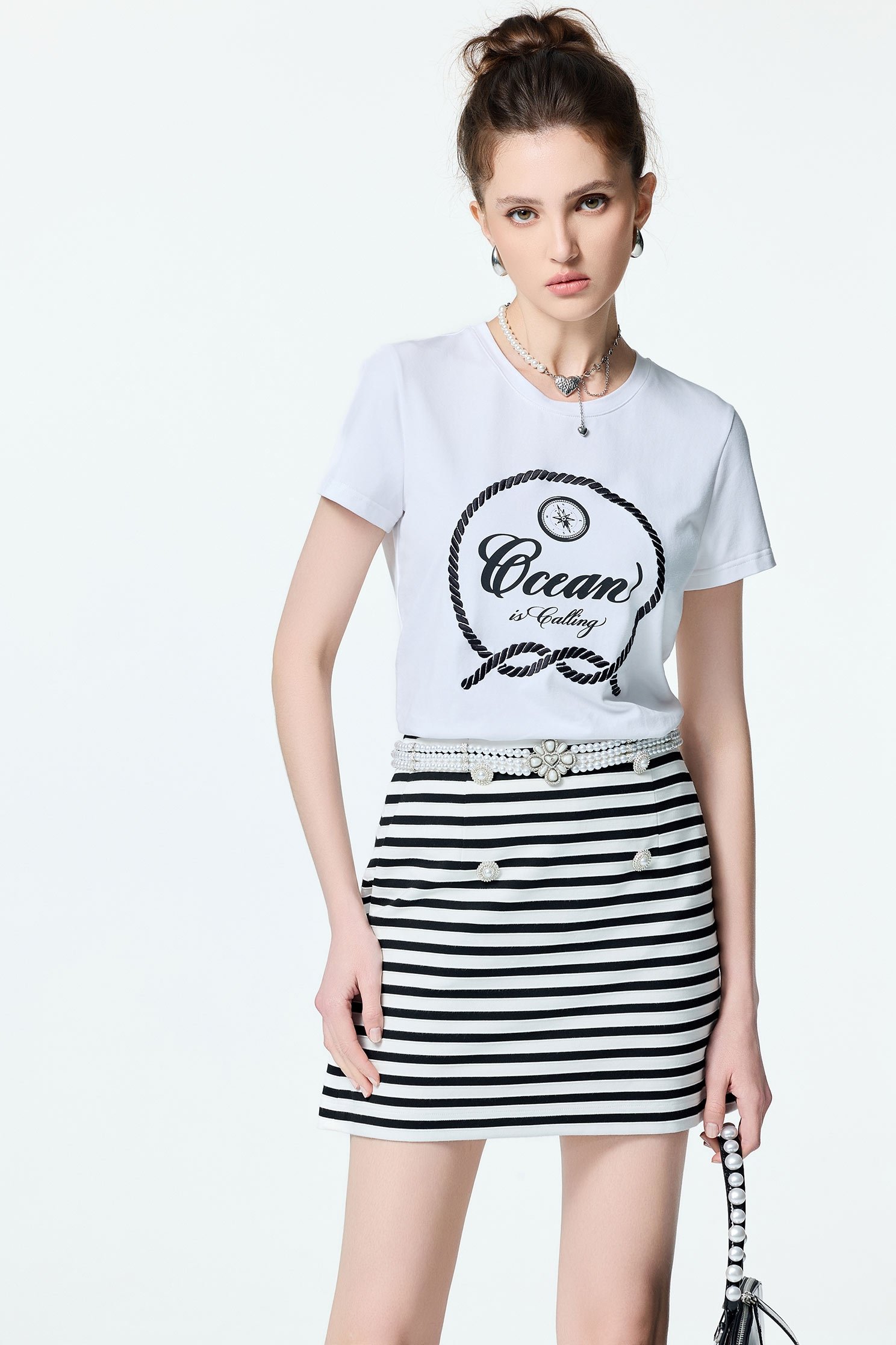 Black White Stripe Short SkirtBlack White Stripe Short Skirt,Season (SS) Look,pearl,Mini skirts,Back To Classic,Back To B/W