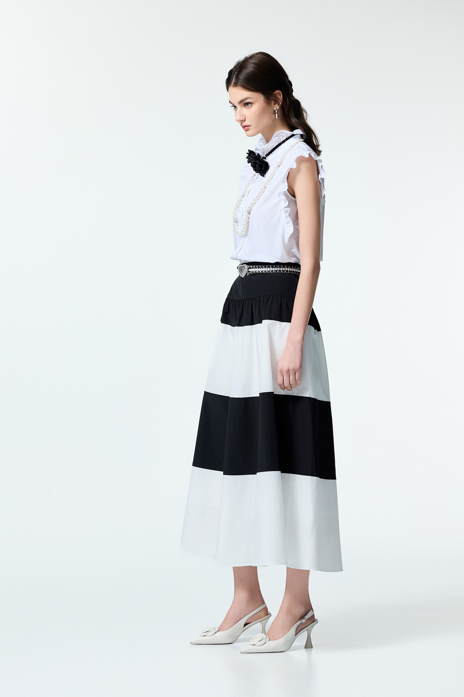 Black White Contrast Taffeta SkirtBlack White Contrast Taffeta Skirt,Season (SS) Look,White skirts,Back To Classic,Midi skirts,Back To B/W