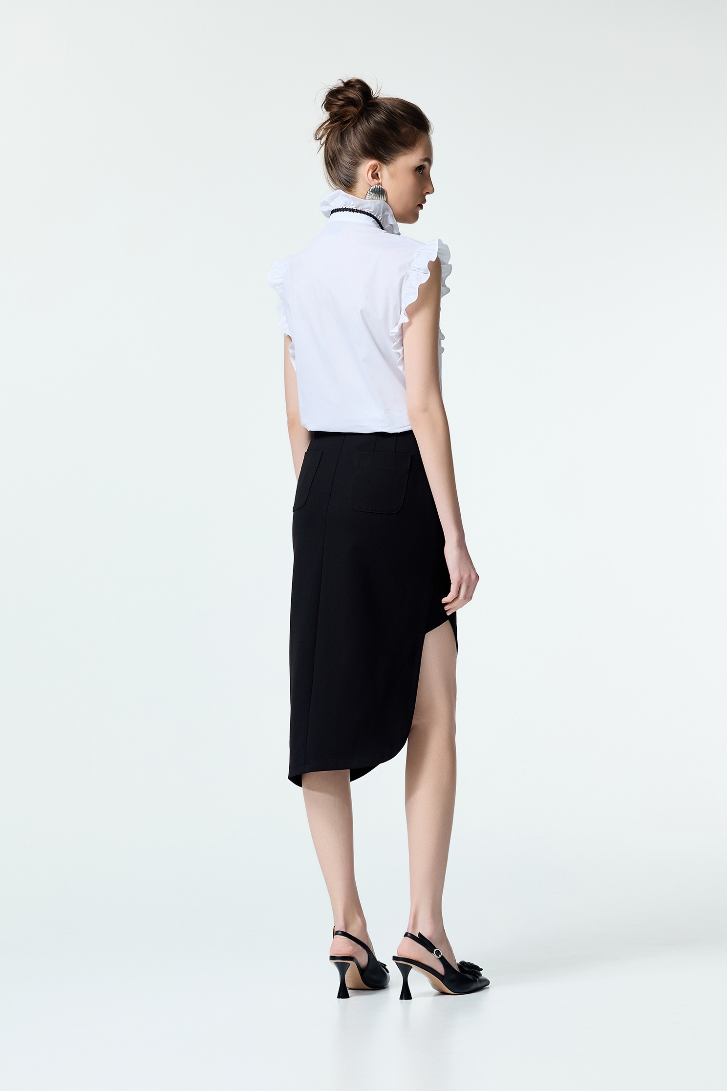 Asymmetric Panel Black SkirtAsymmetric Panel Black Skirt,Season (SS) Look,Back To Classic,Midi skirts,Back To B/W,Black skirts