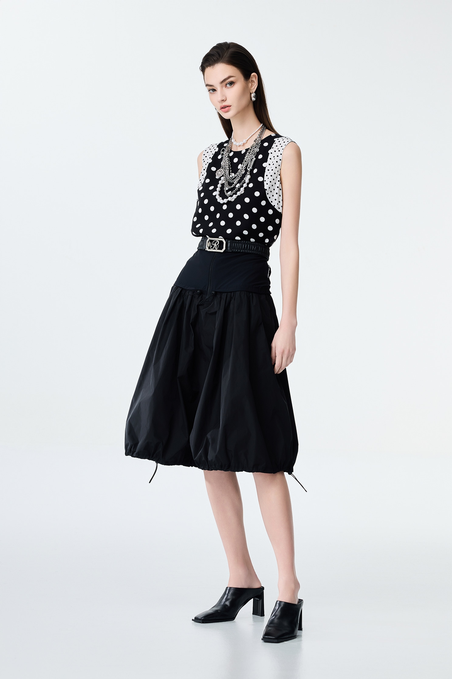 Wide Yoke Drawstring Detail SkirtWide Yoke Drawstring Detail Skirt,A-Line skirts,Office Looks,Trench coats