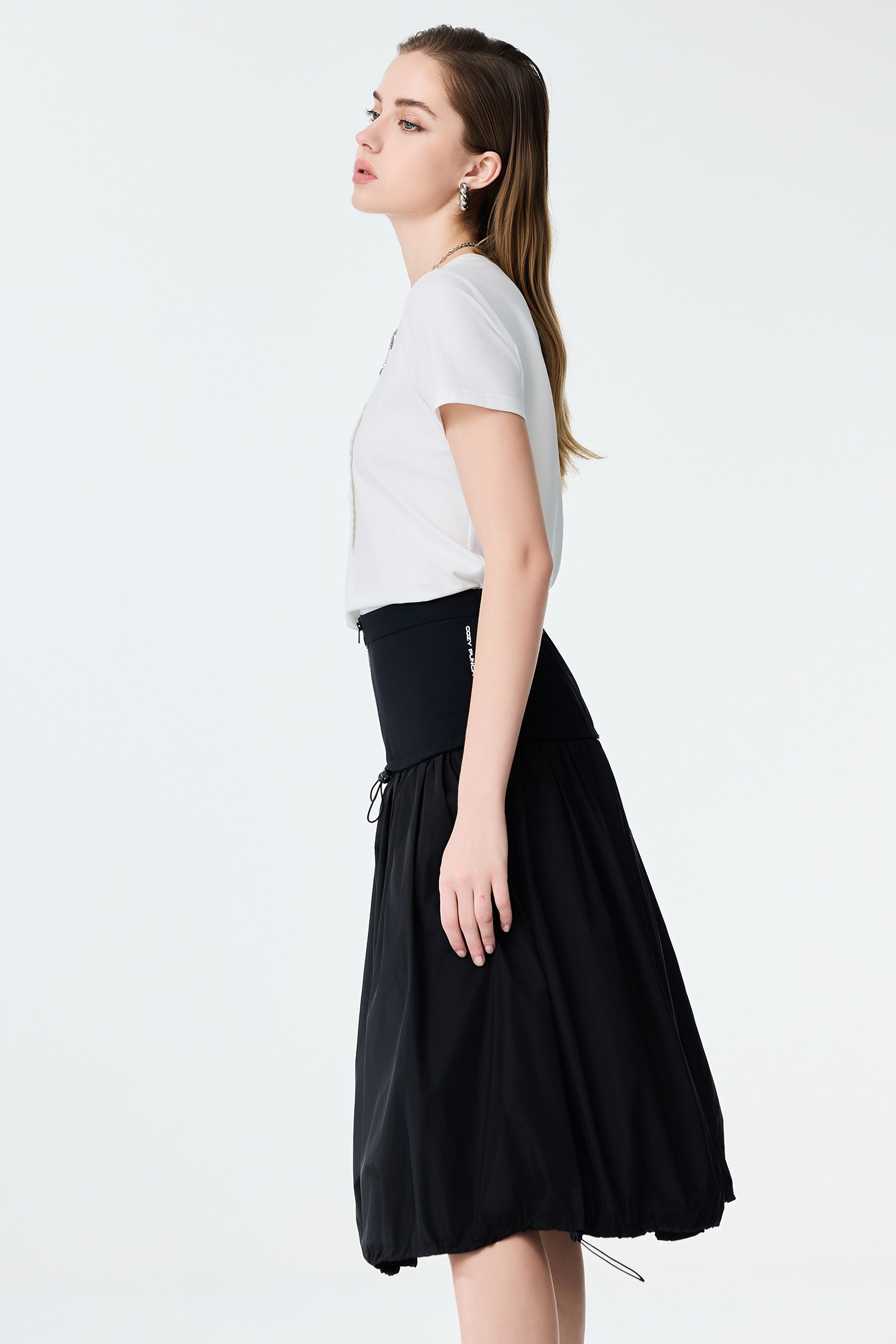 Wide Yoke Drawstring Detail SkirtWide Yoke Drawstring Detail Skirt,A-Line skirts,Office Looks,Trench coats