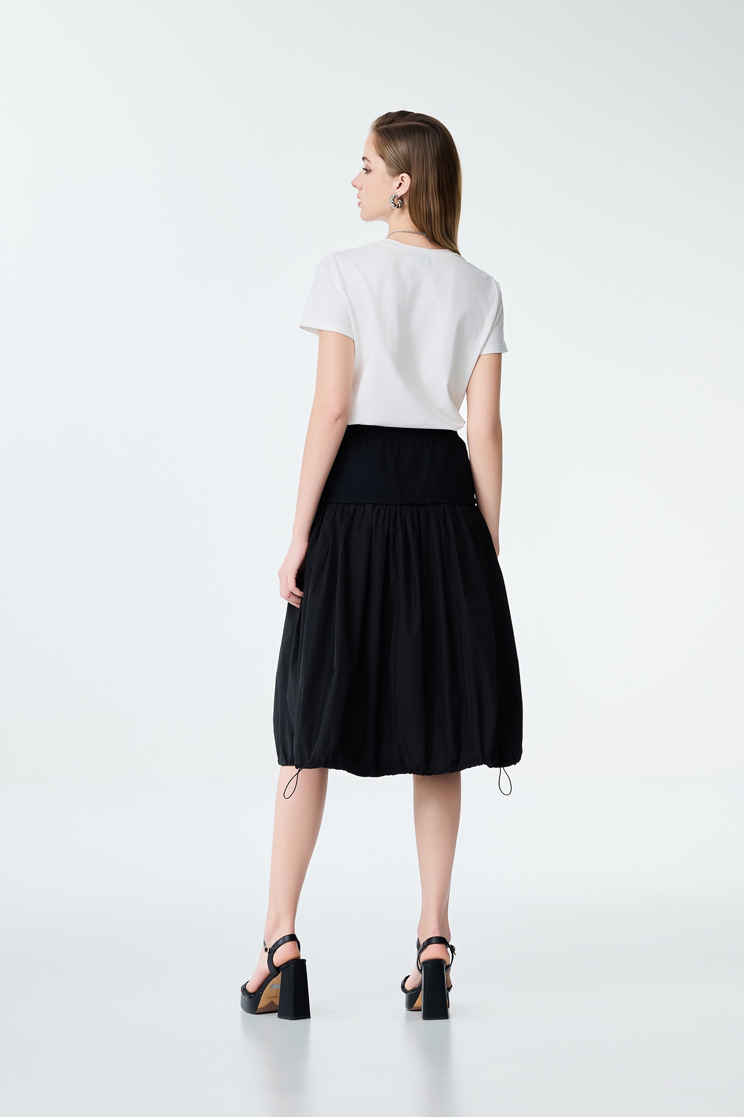 Wide Yoke Drawstring Detail SkirtWide Yoke Drawstring Detail Skirt,A-Line skirts,Office Looks,Trench coats