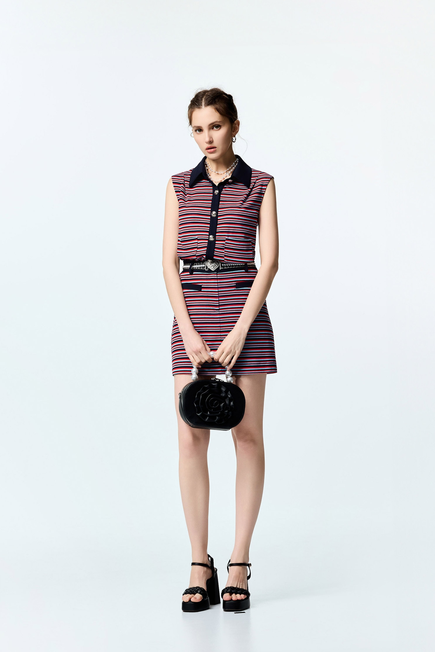 Multi Stripe Navy Contrast SkirtMulti Stripe Navy Contrast Skirt,Season (SS) Look,Mini skirts,Urban Fashion