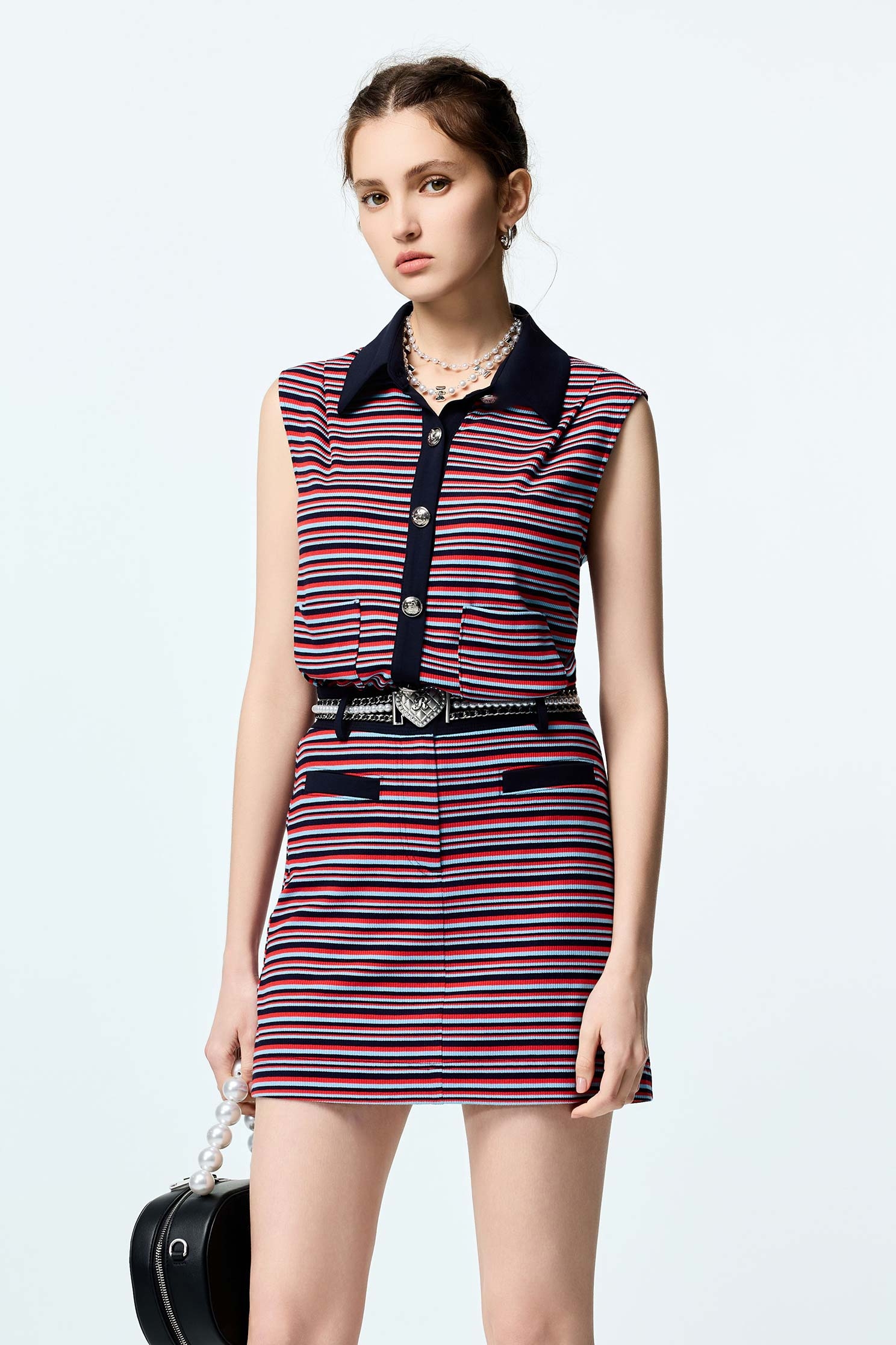 Multi Stripe Navy Contrast SkirtMulti Stripe Navy Contrast Skirt,Season (SS) Look,Mini skirts,Urban Fashion