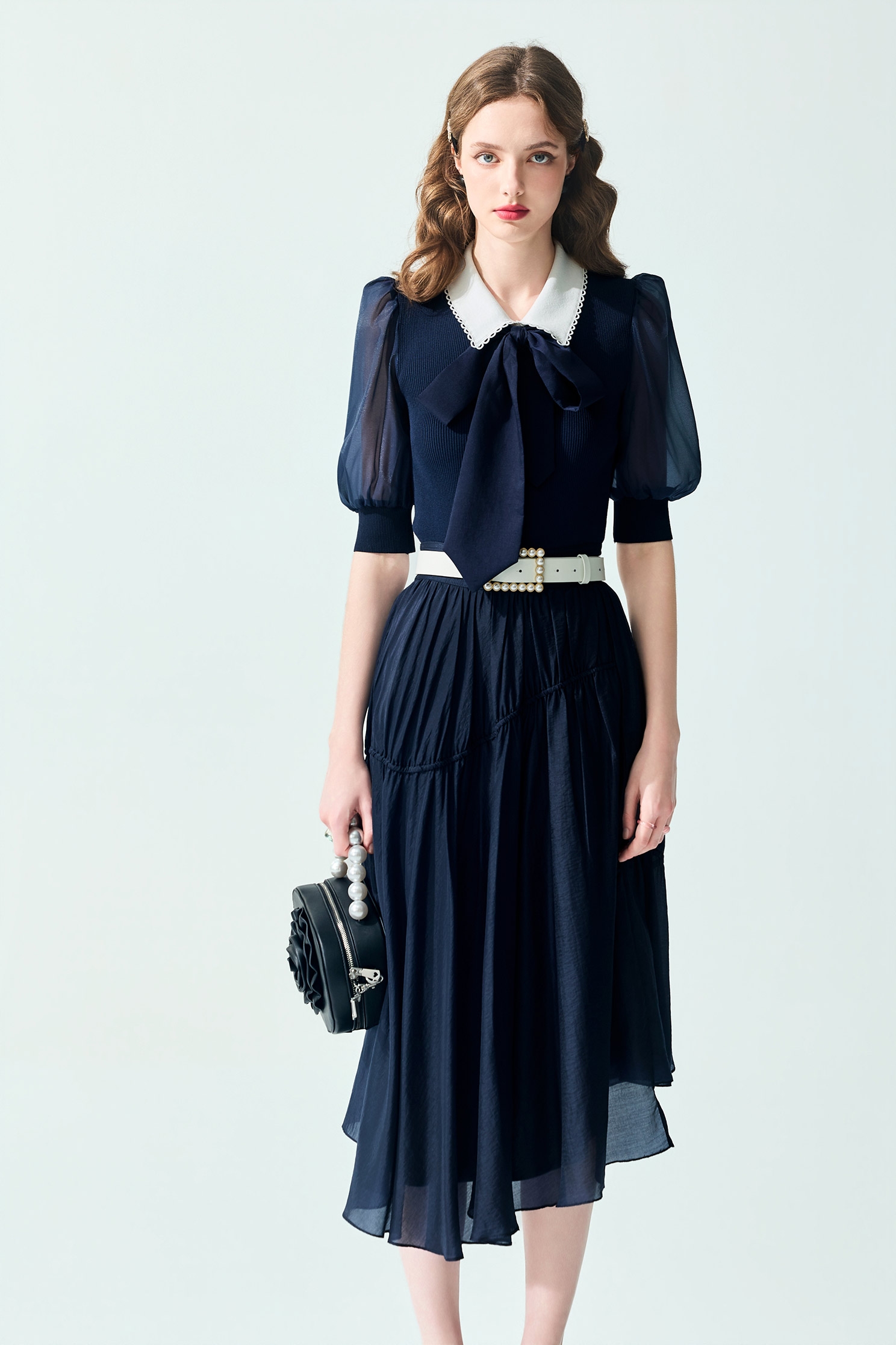 Asymmetric Navy SkirtAsymmetric Navy Skirt,Season (SS) Look,Midi skirts