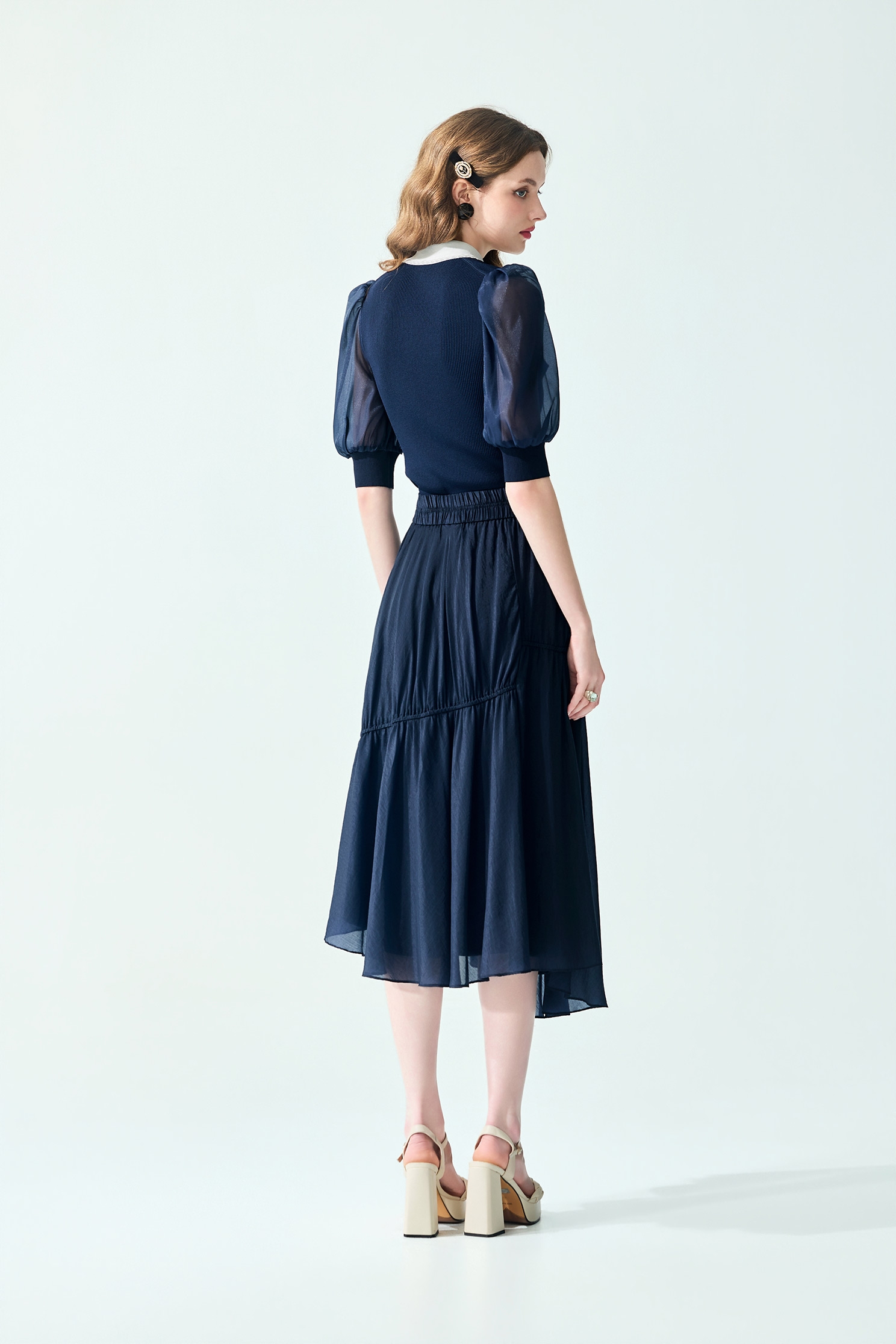 Asymmetric Navy SkirtAsymmetric Navy Skirt,Season (SS) Look,Midi skirts
