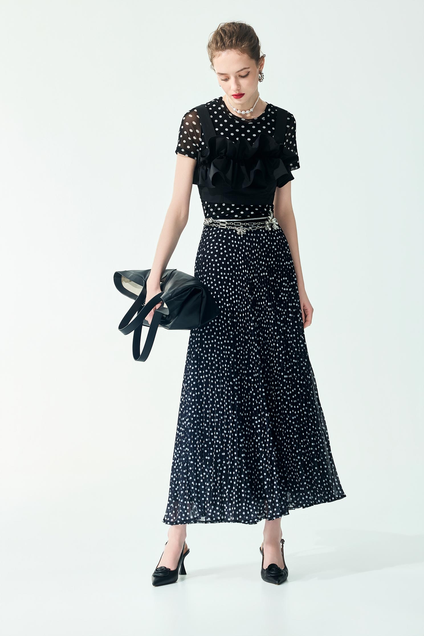 Polka Dot Print Palazzo PantsPolka Dot Print Palazzo Pants,Season (SS) Look,dotcollection,Chiffon,Chiffon skirts