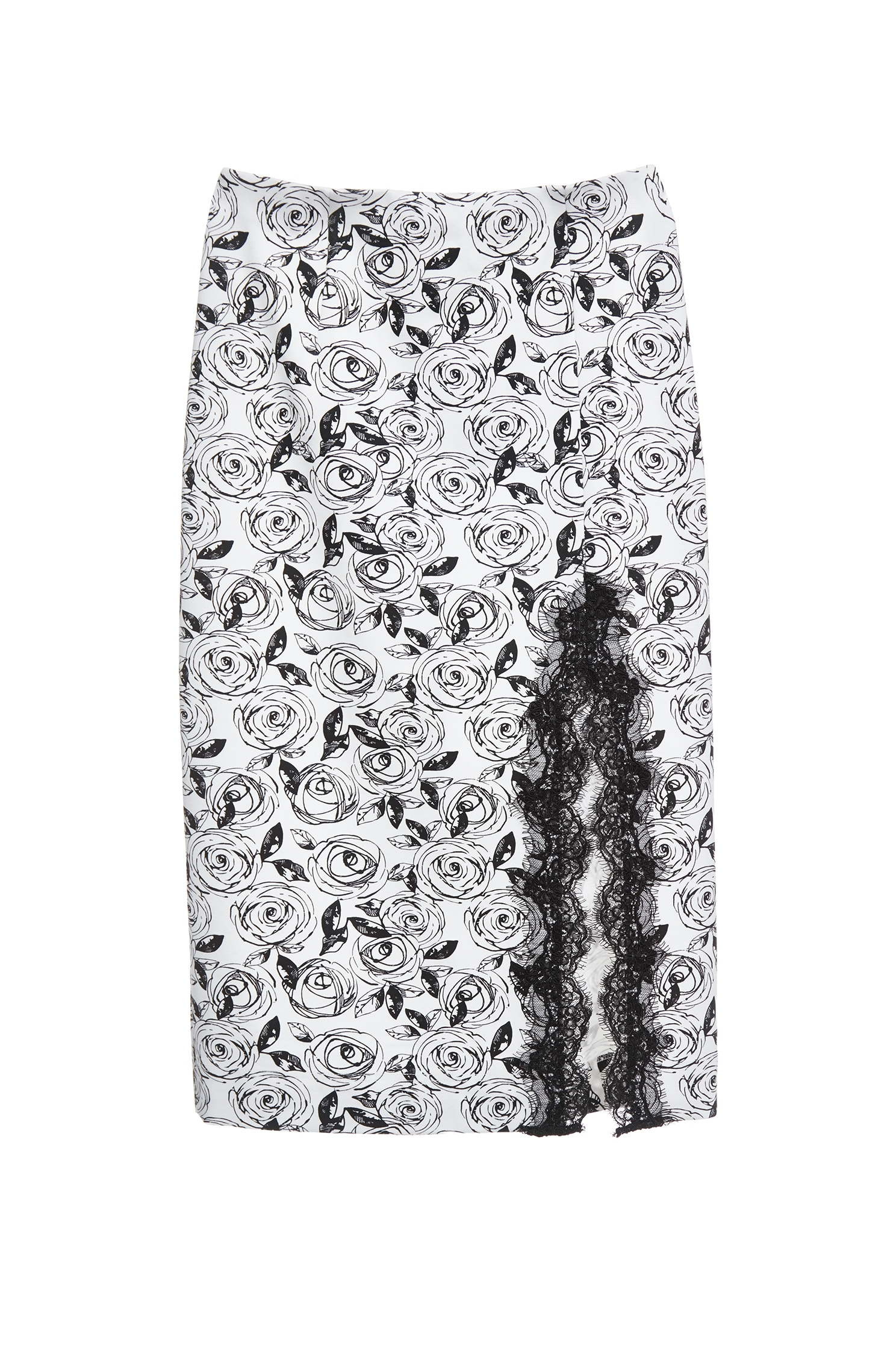 Rose Print Lace Detail Pencil SkirtRose Print Lace Detail Pencil Skirt,Season (SS) Look,Lace,Midi skirts