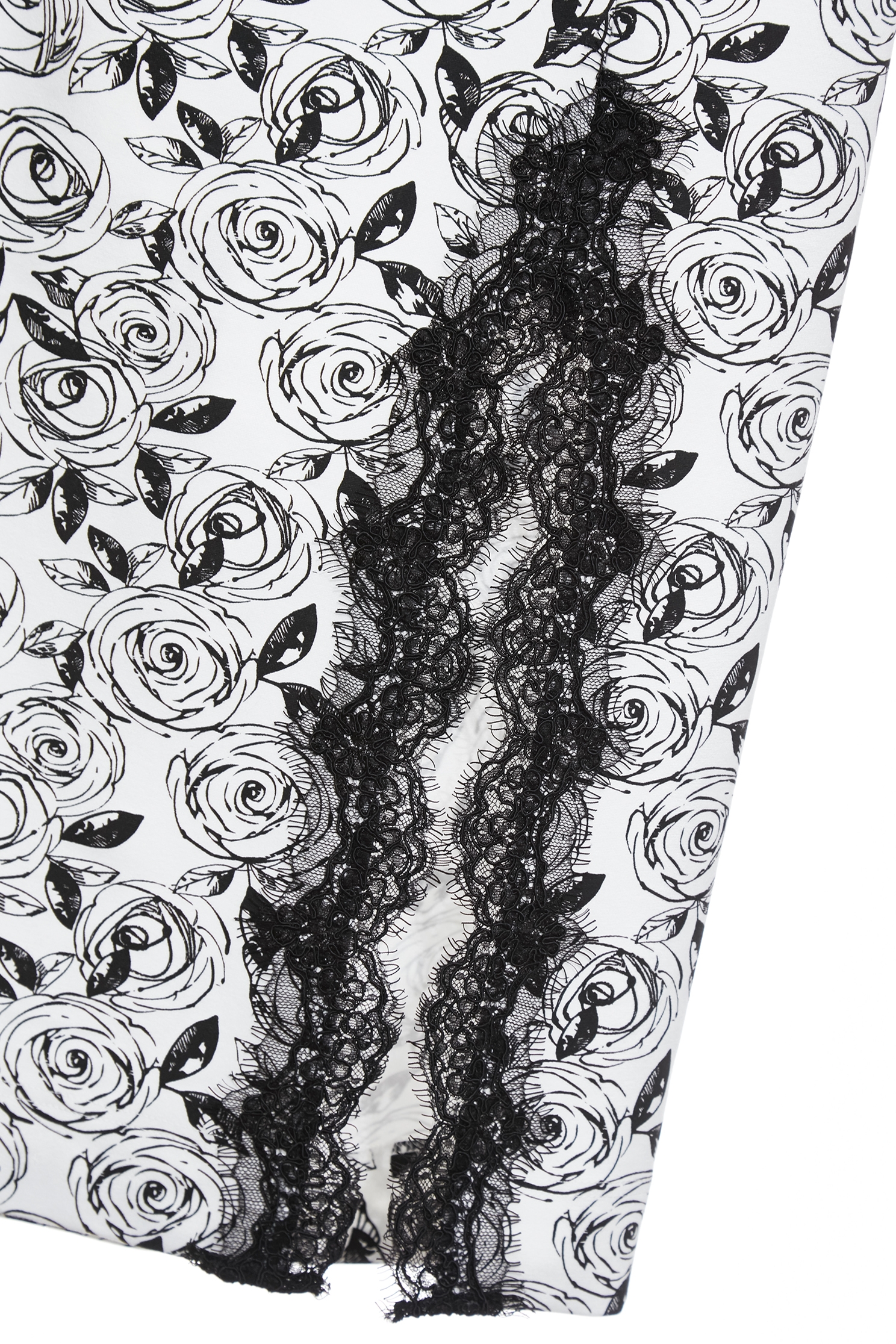 Rose Print Lace Detail Pencil SkirtRose Print Lace Detail Pencil Skirt,Season (SS) Look,Lace,Midi skirts