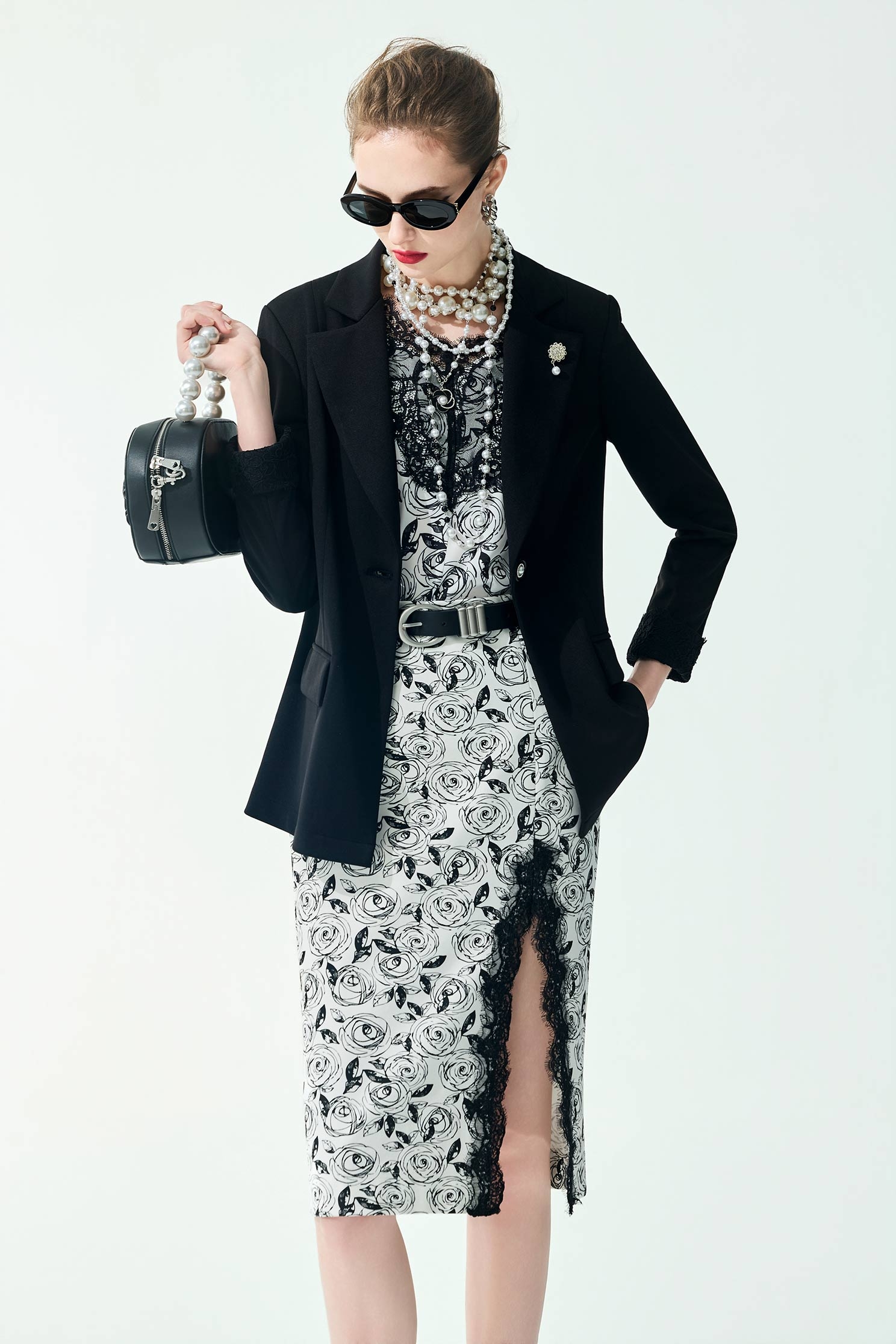 Rose Print Lace Detail Pencil SkirtRose Print Lace Detail Pencil Skirt,Season (SS) Look,Lace,Midi skirts