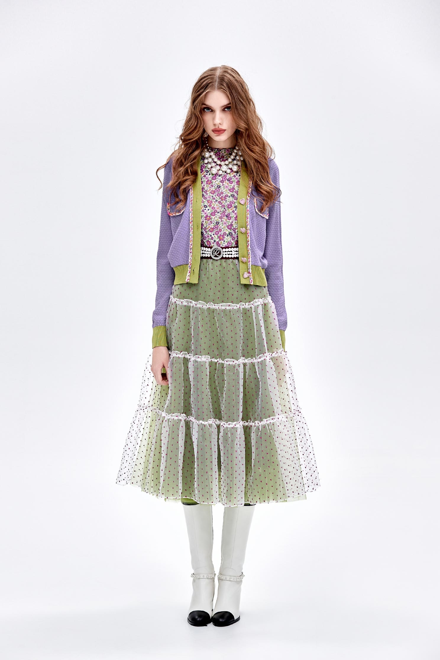 Red Dotted Mesh Tiered SkirtRed Dotted Mesh Tiered Skirt,Season (AW) Look,Layered skirts,Midi skirts