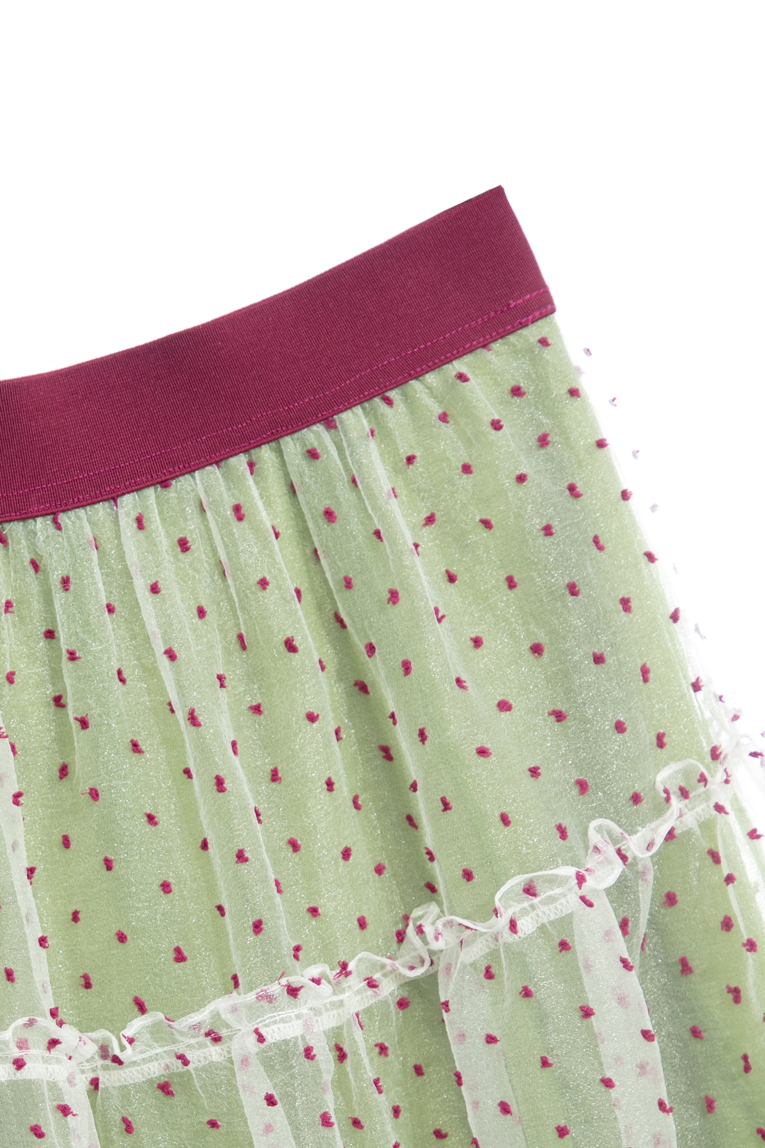 Red Dotted Mesh Tiered SkirtRed Dotted Mesh Tiered Skirt,Season (AW) Look,Layered skirts,Midi skirts