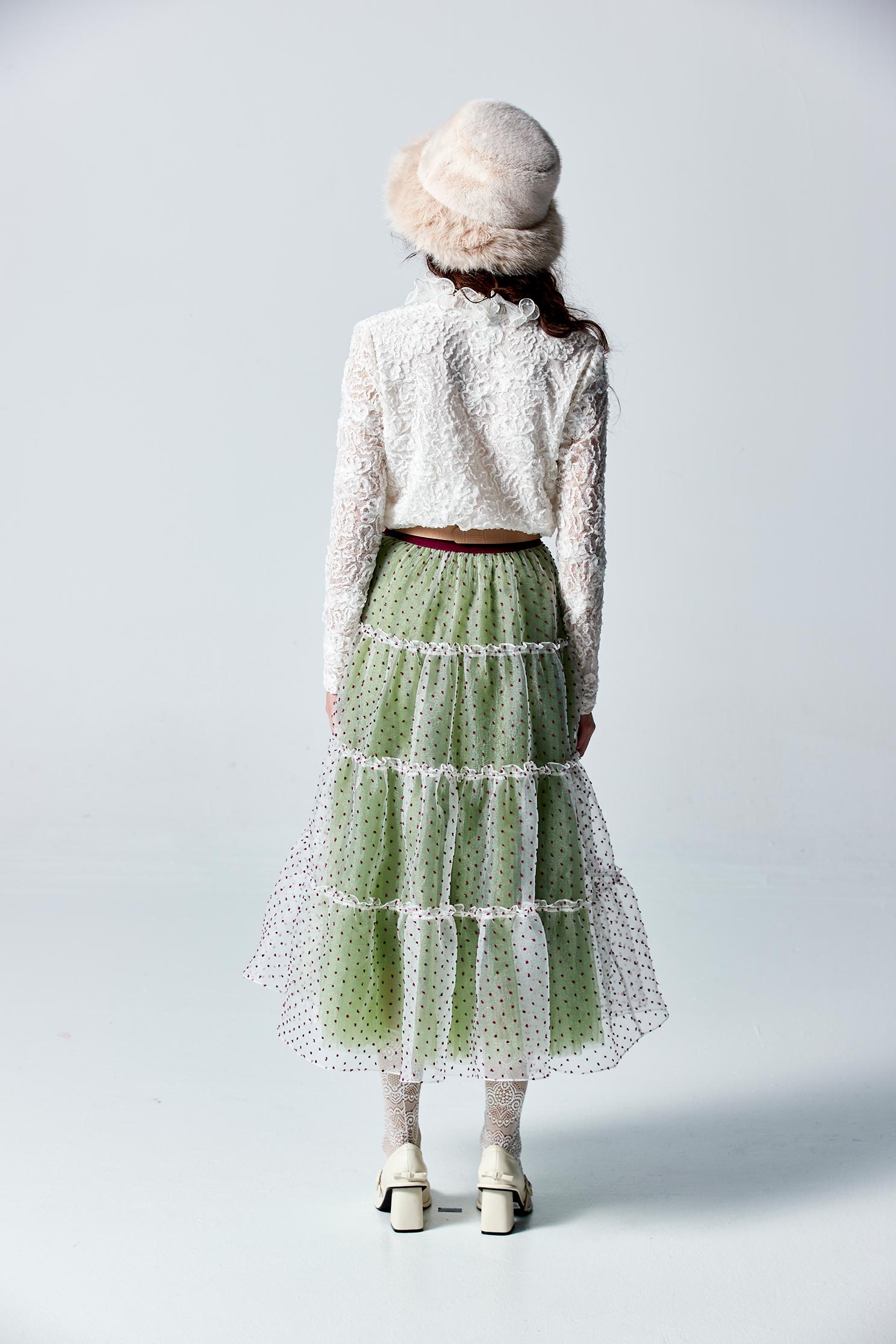 Red Dotted Mesh Tiered SkirtRed Dotted Mesh Tiered Skirt,Season (AW) Look,Layered skirts,Midi skirts