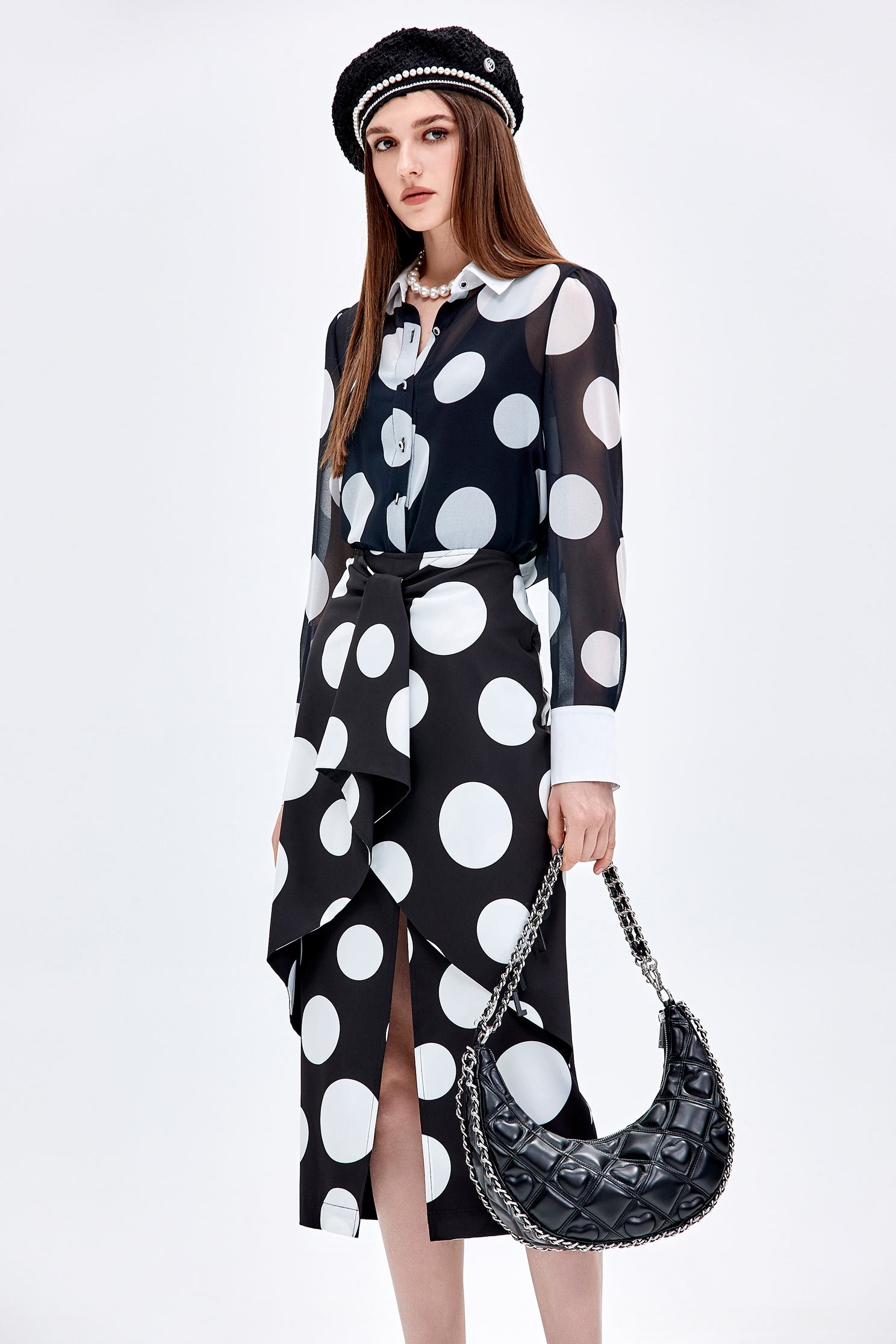 Polka Dot Tie Front Layer SkirtPolka Dot Tie Front Layer Skirt,Season (AW) Look,Midi skirts